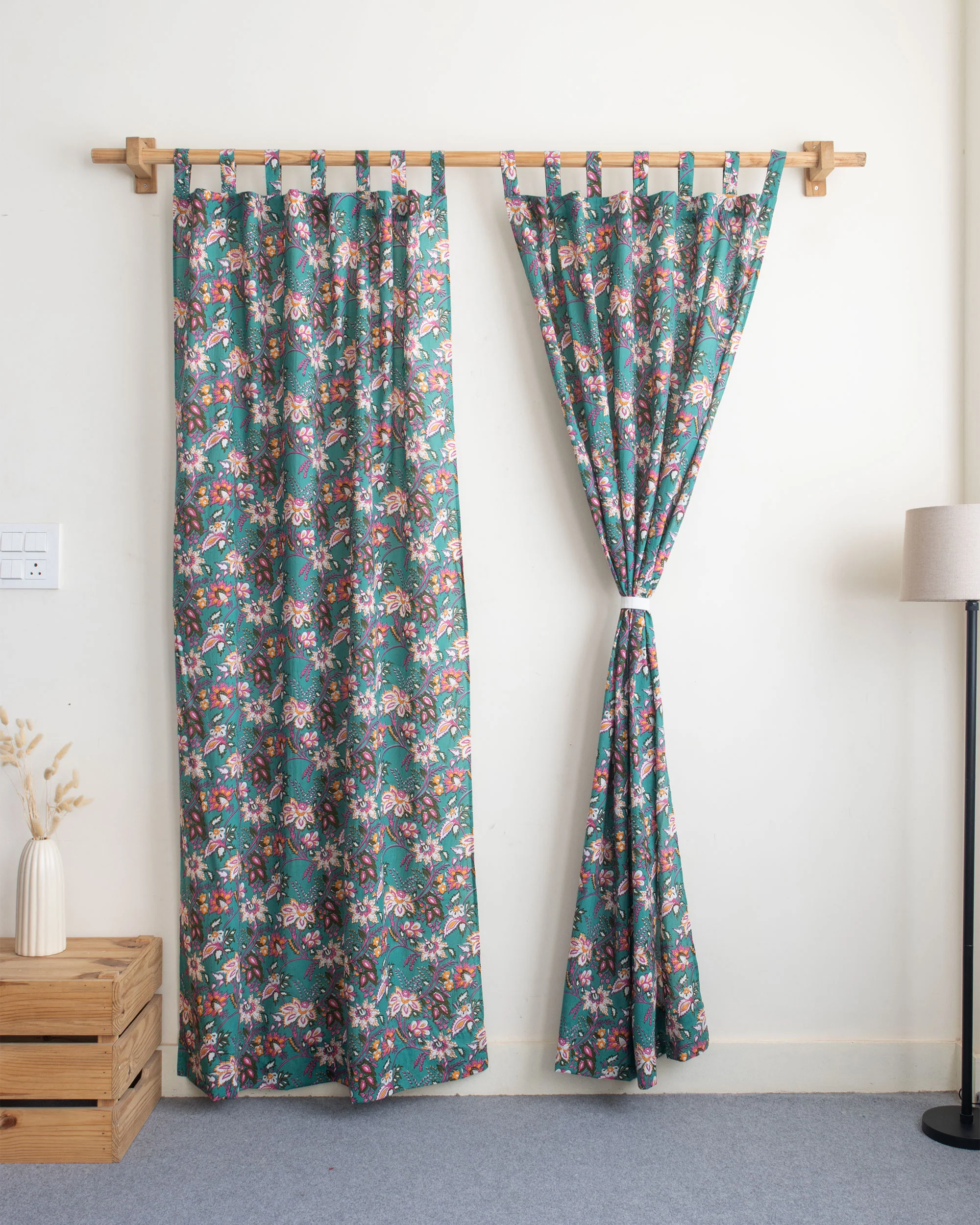 Multicolor Floral Block Printed Cotton Curtain for Kitchen | Home Decor - Image 3