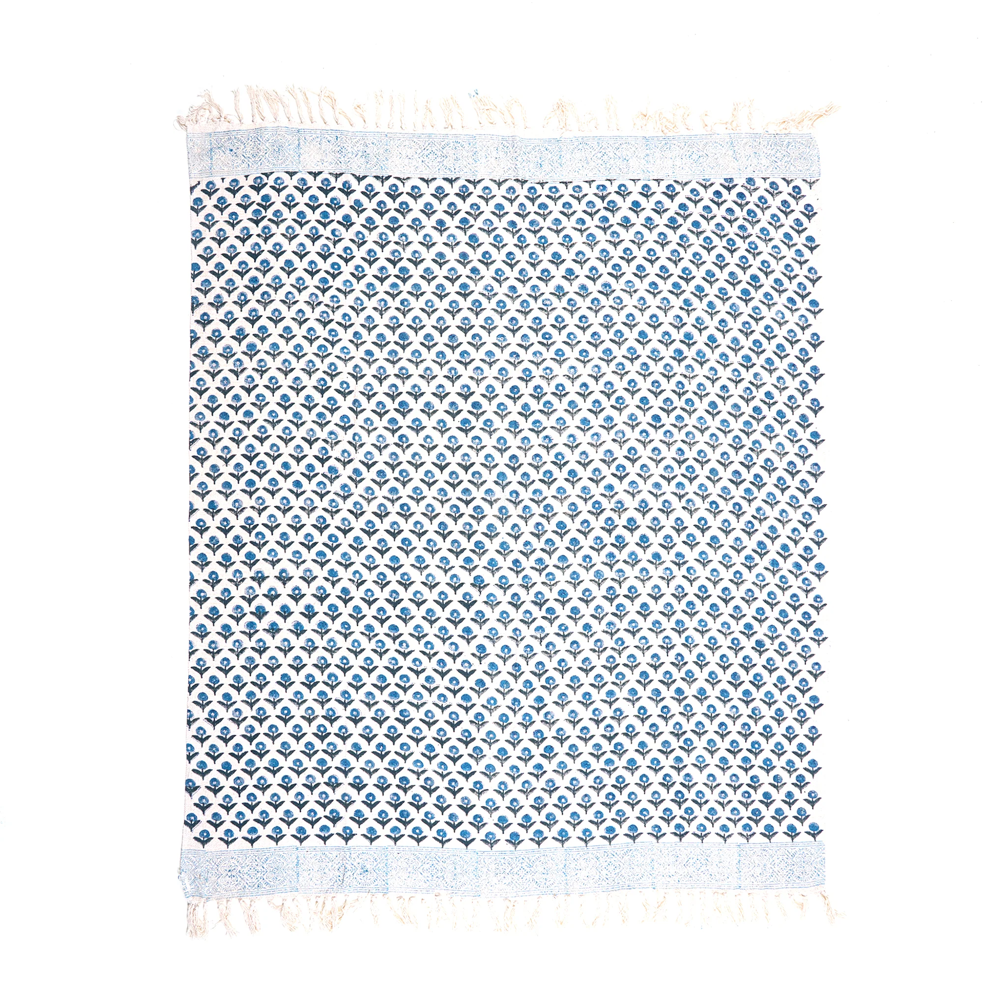 Organic Indian Handmade Blue Floral Block Printed Cotton Throw Blankets - Image 3