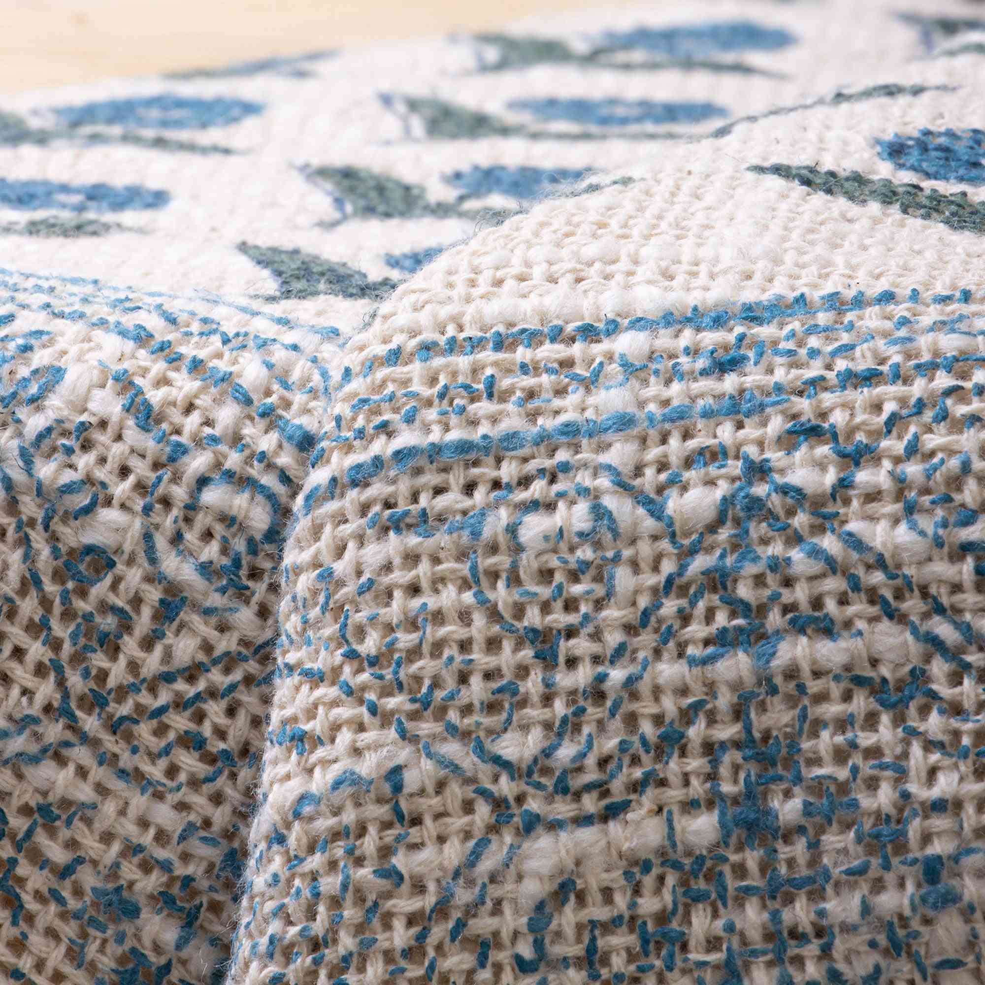 Organic Indian Handmade Blue Floral Block Printed Cotton Throw Blankets - Image 5