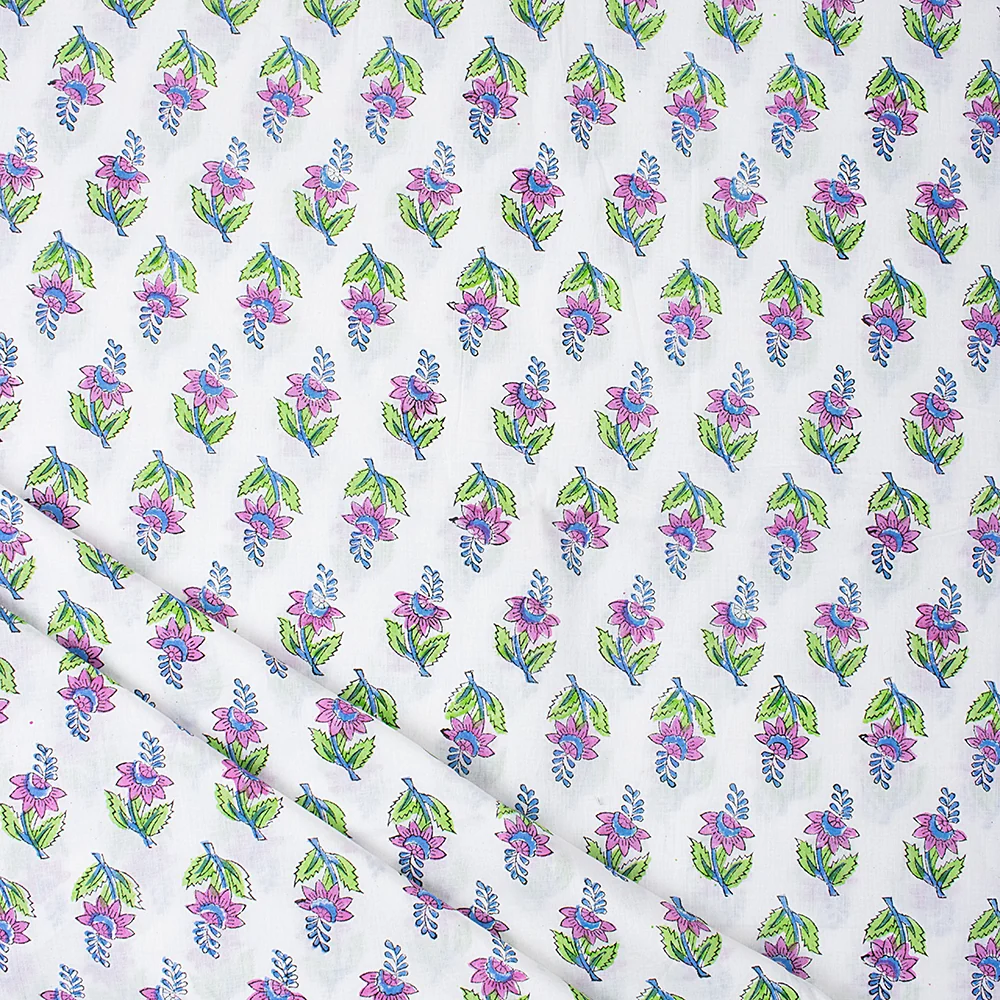 Stylish Indian Booty Hand Block Printed Pure Cotton Voile Fabric Cloth