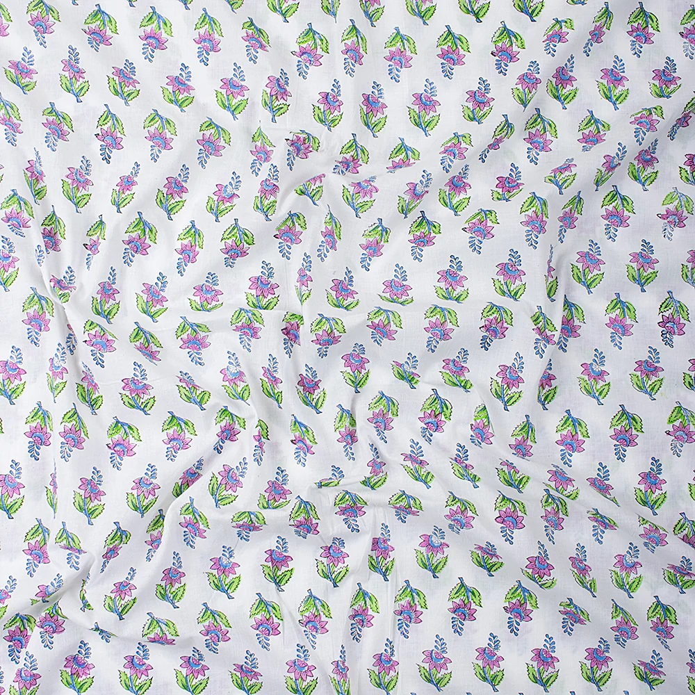 Stylish Indian Booty Hand Block Printed Pure Cotton Voile Fabric Cloth - Image 4