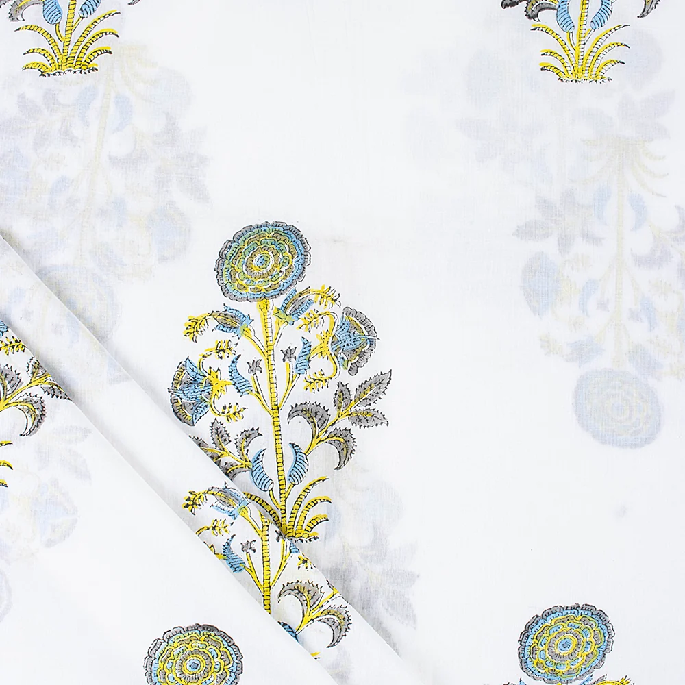 Boota Indian Block Printed Pure Cotton Floral Fabric