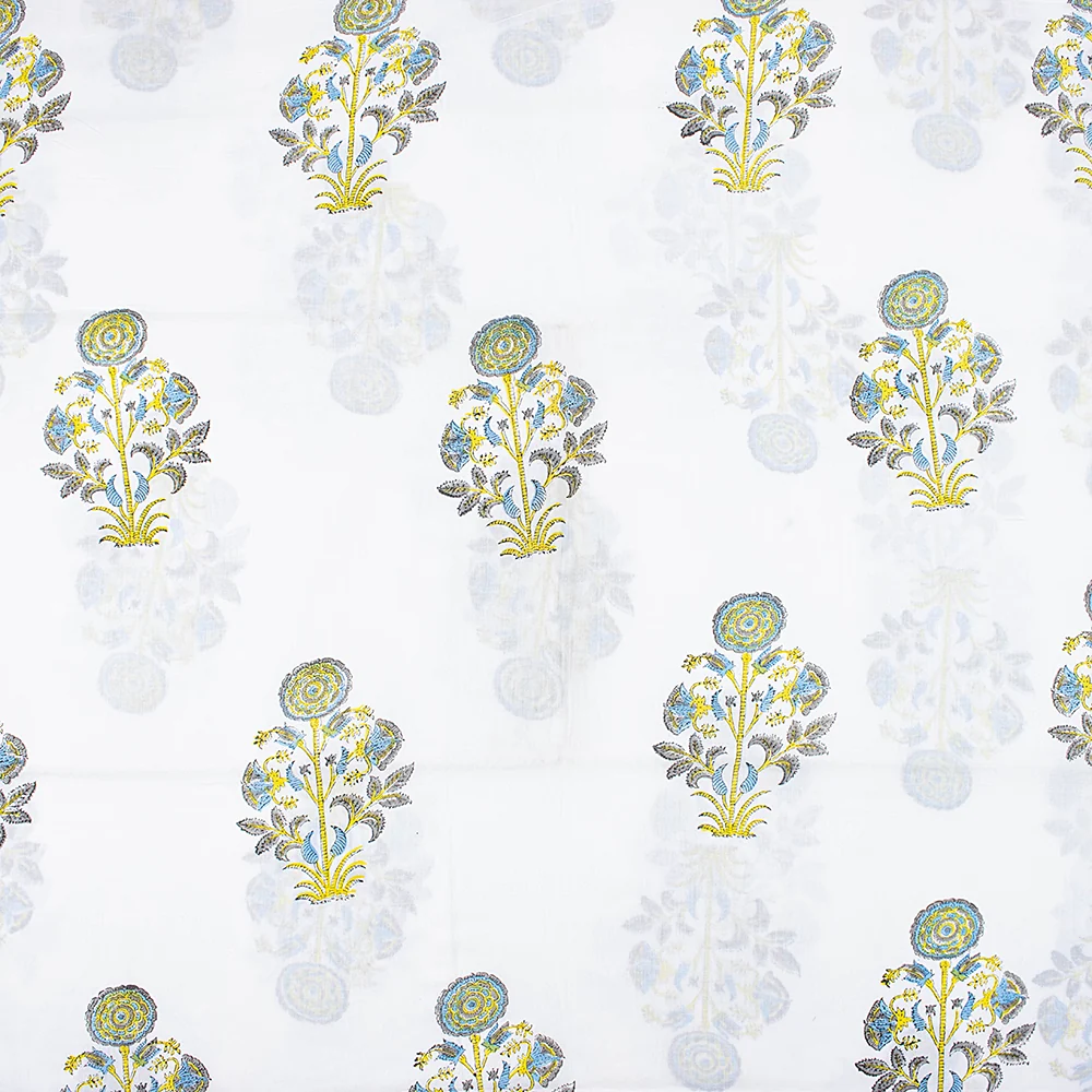 Boota Indian Block Printed Pure Cotton Floral Fabric - Image 2