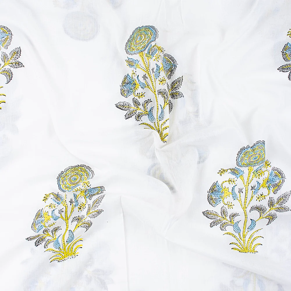 Boota Indian Block Printed Pure Cotton Floral Fabric - Image 4