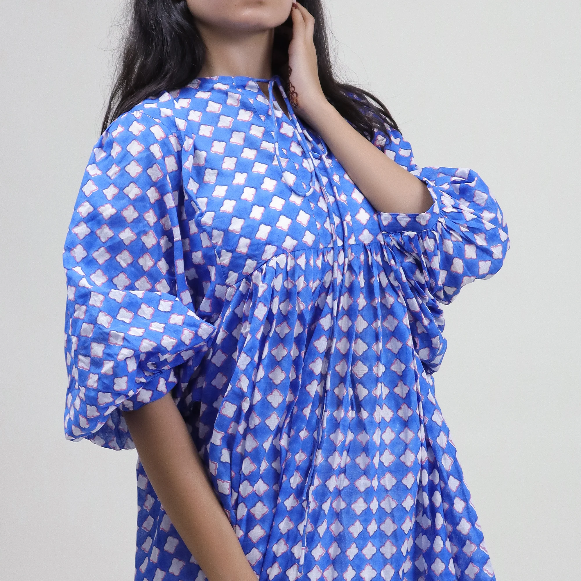 Floral Hand Block Print Cotton Summer Midi Dress - Image 3
