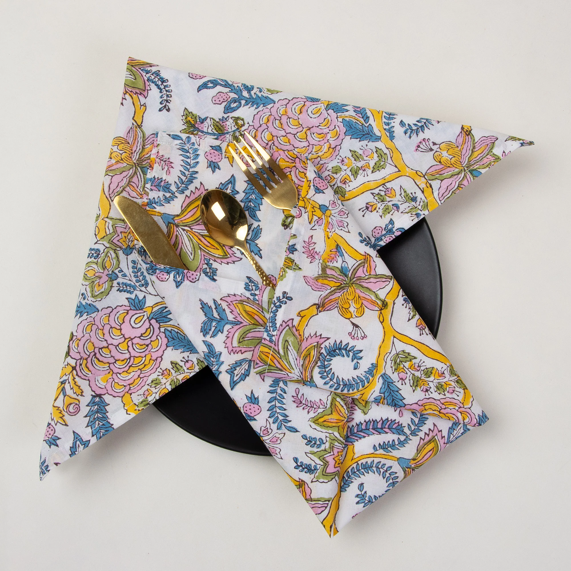 Multi Color Floral Hand Block Printed Pure Cotton Outdoor Party Napkin - Image 6