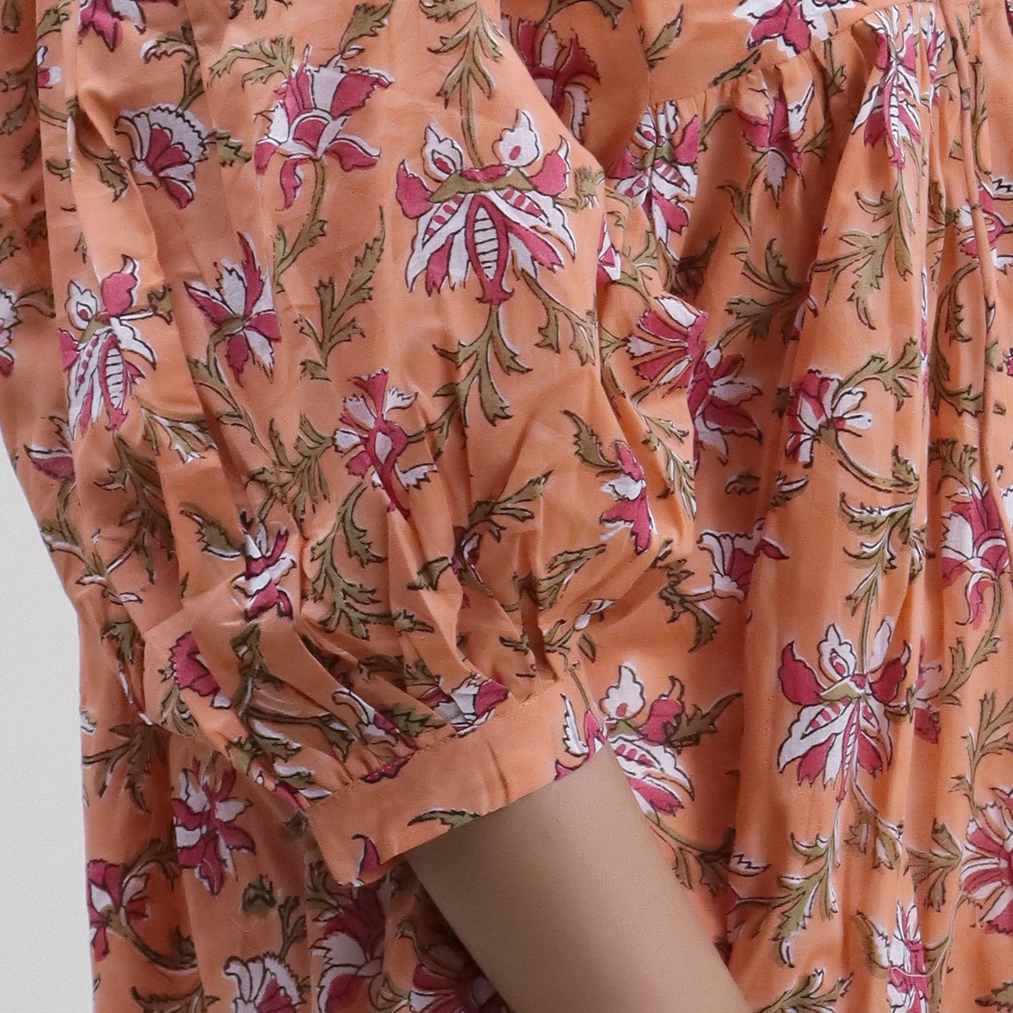 Floral Hand Block Printed Pure Cotton Women's Midi Dress - Image 3