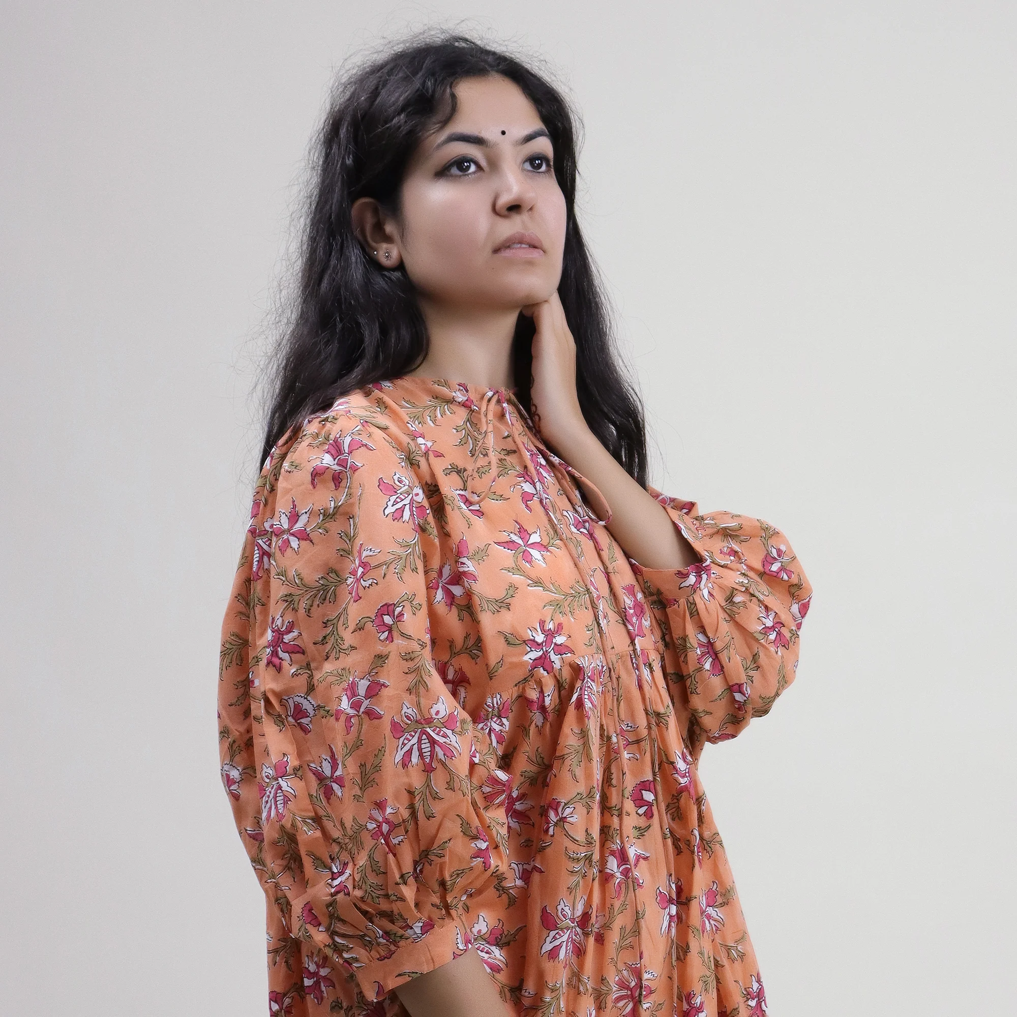Floral Hand Block Printed Pure Cotton Women's Midi Dress - Image 4