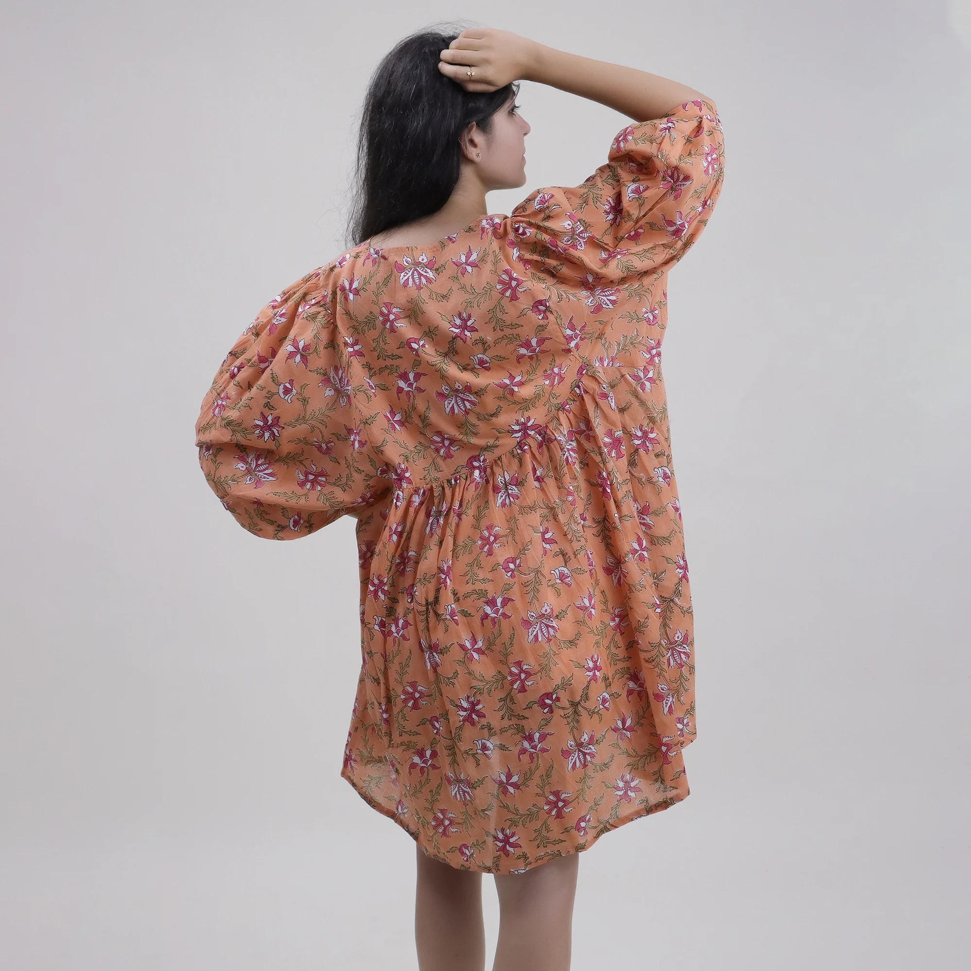Floral Hand Block Printed Pure Cotton Women's Midi Dress - Image 6