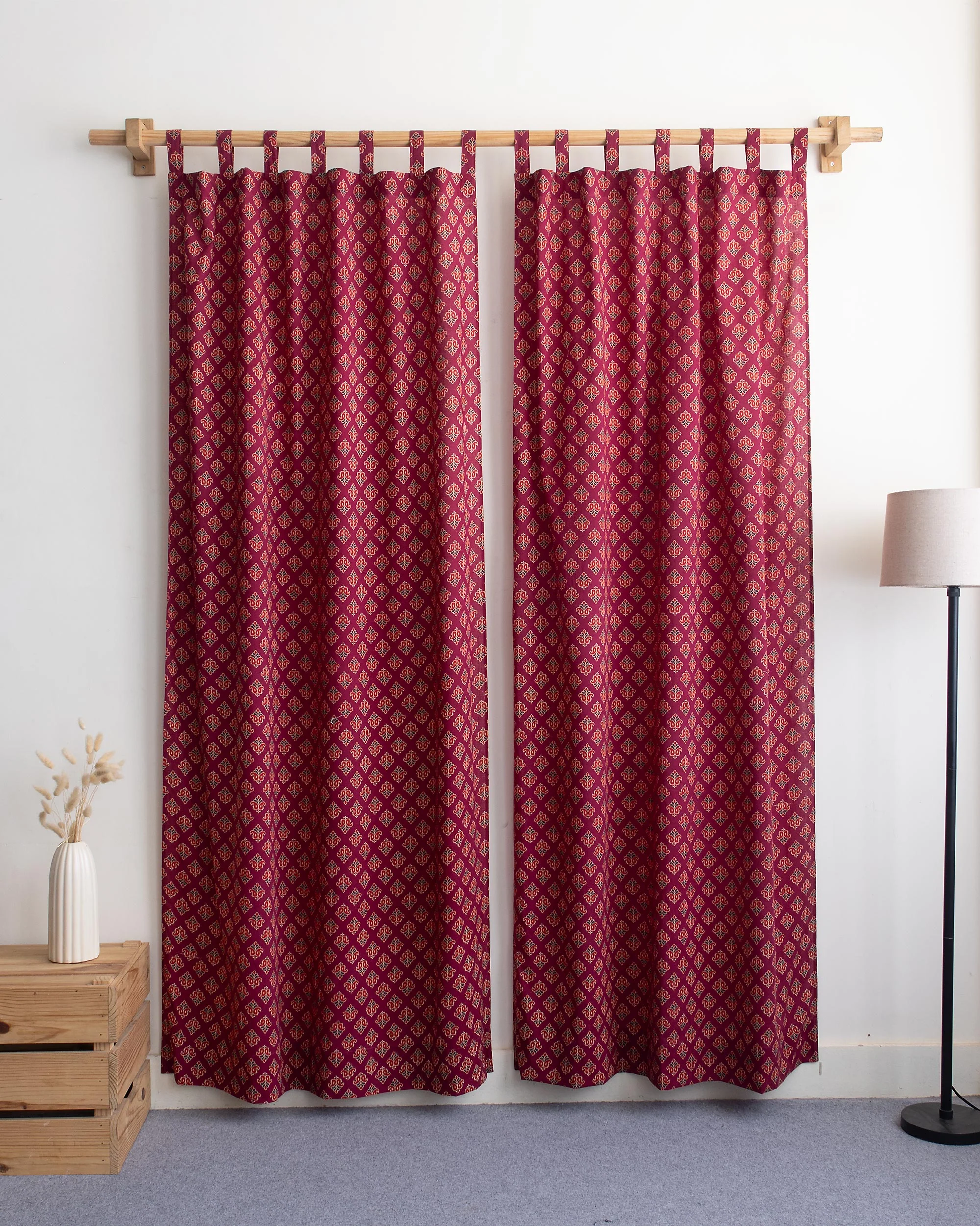 Floral Indian Block Print Pure Cotton Curtains - Image 2