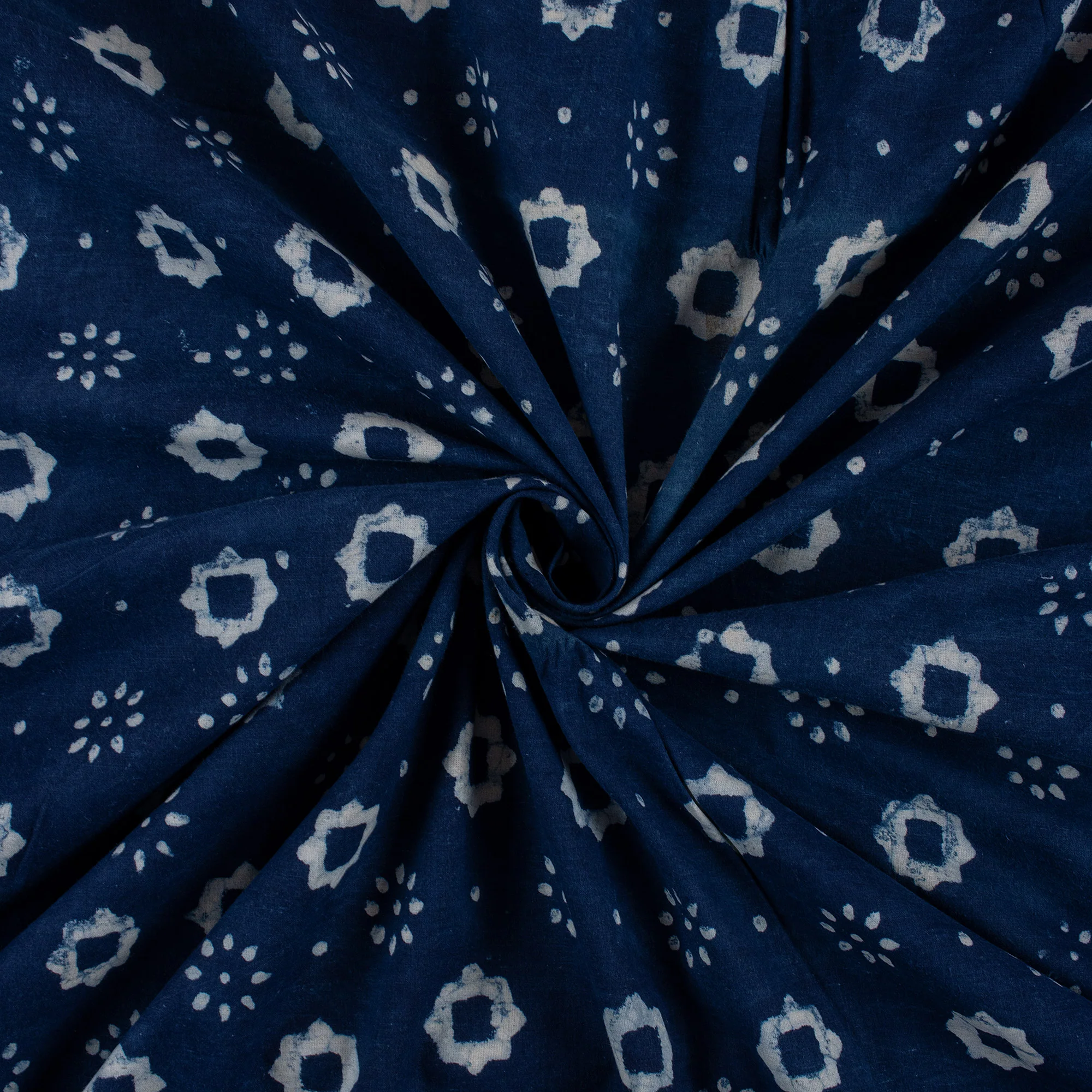 Floral Indigo Blue Hand Block Print Fabric - Image 3