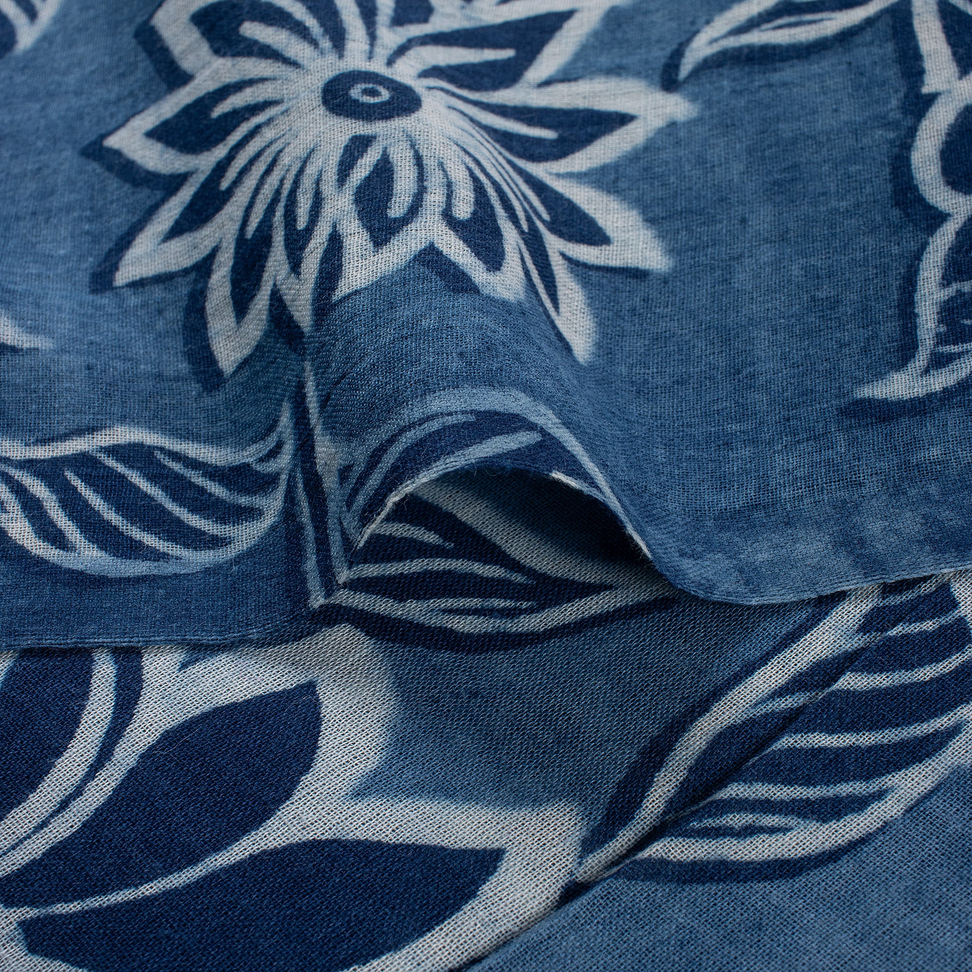 Floral Indigo Blue Hand Block Printed Fabric - Image 3