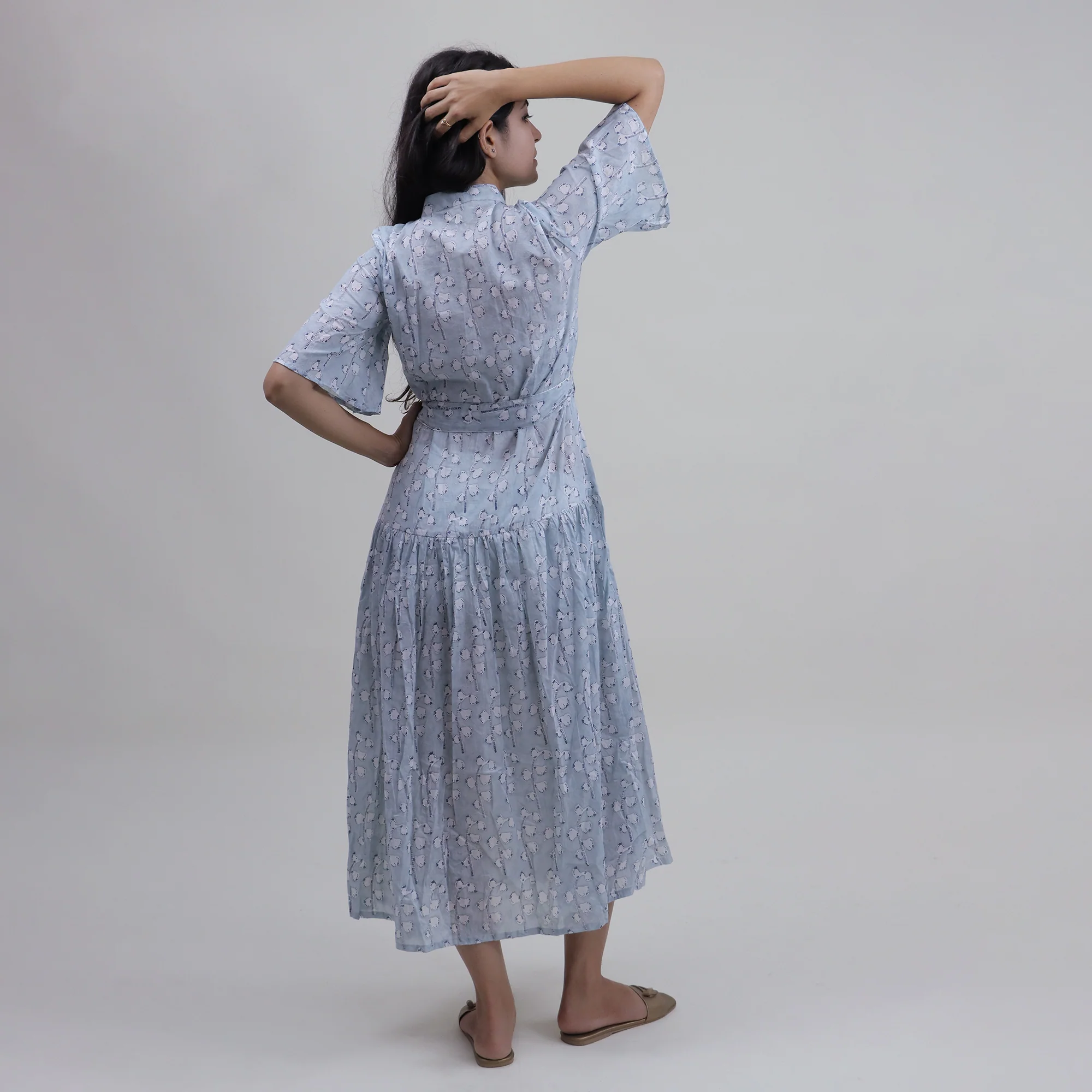Floral Hand Block Printed Midi Dress For Women's - Image 4