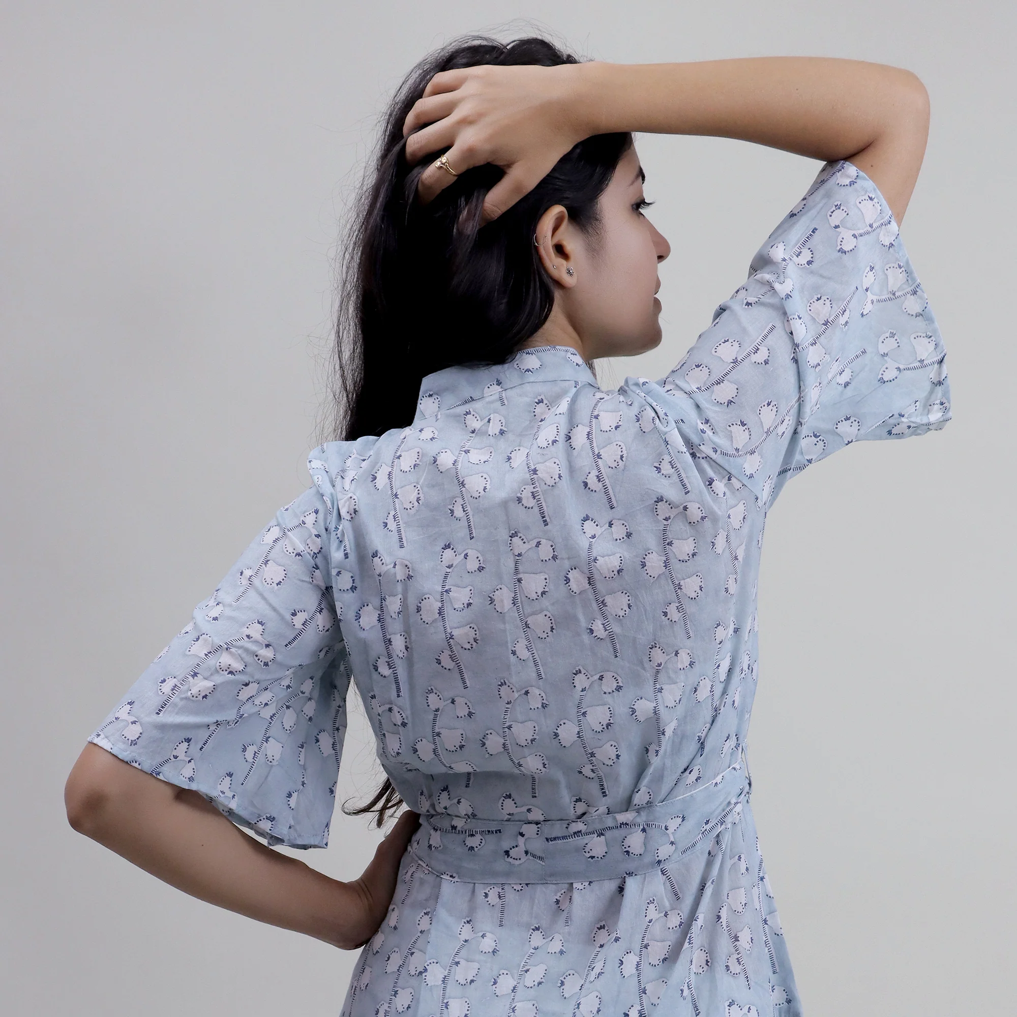 Floral Hand Block Printed Midi Dress For Women's - Image 5