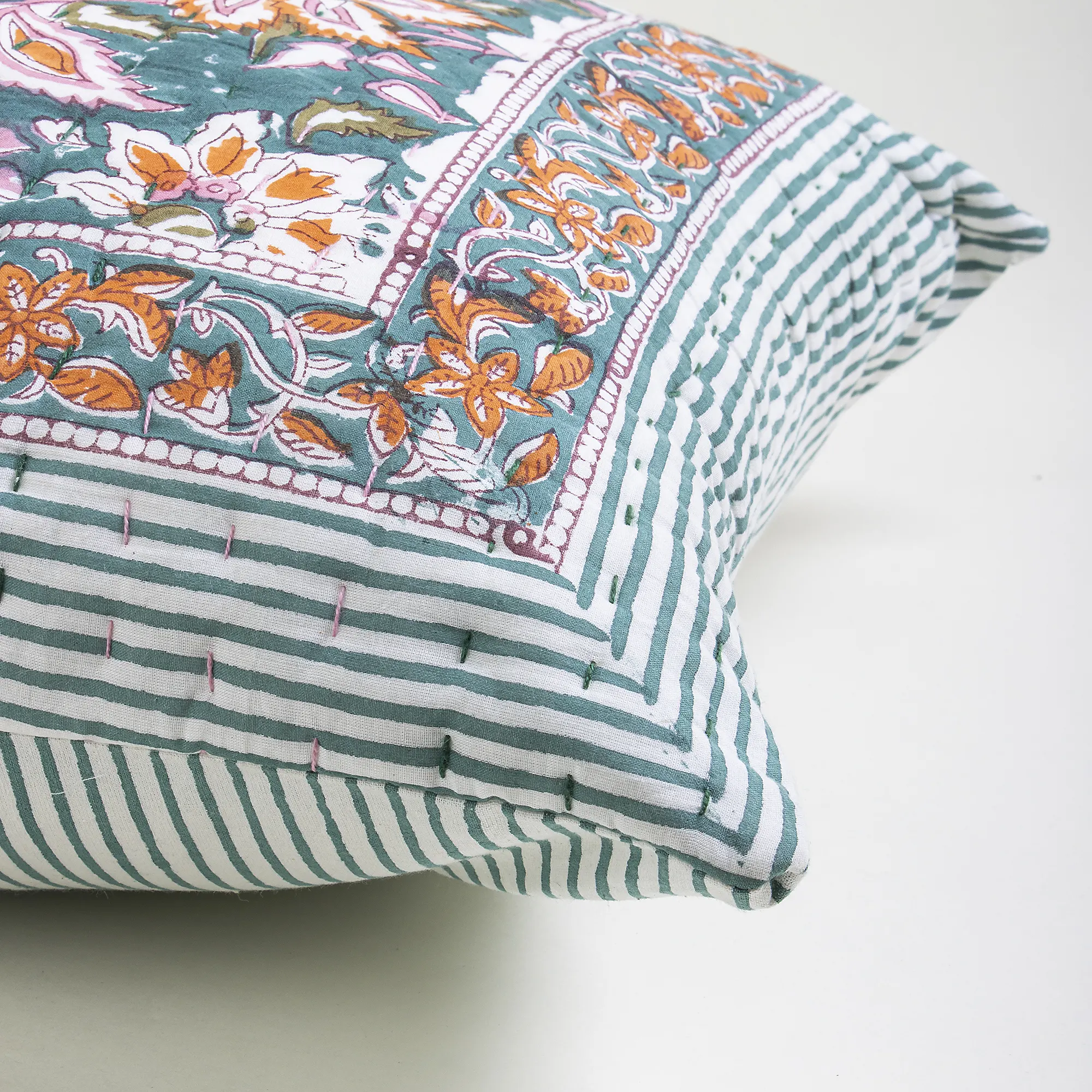 Block Printed Floral Handmade Cotton Pillowcase - Image 3