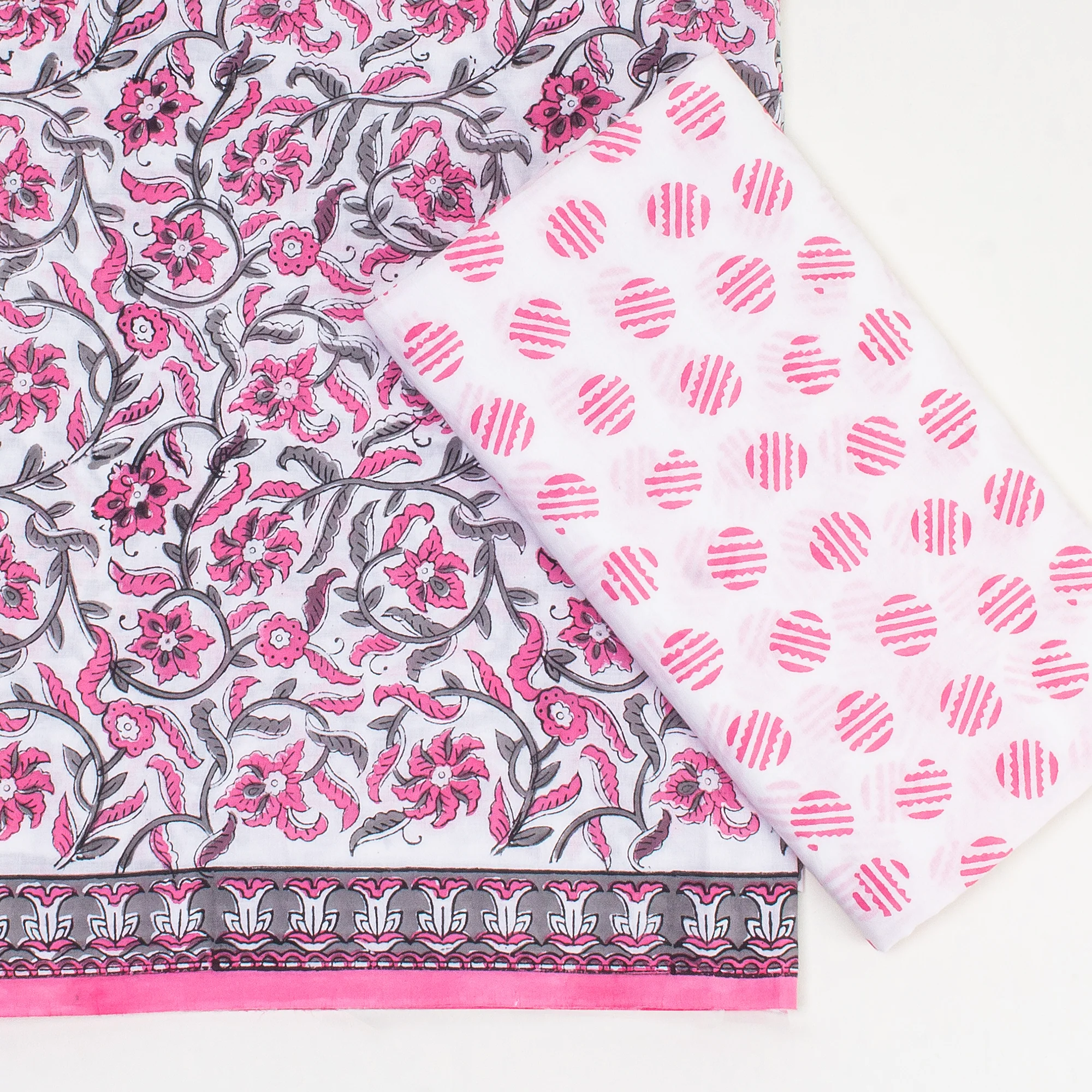 Beautiful Handmade Flower Print Soft Women Unstitched Suit Set Cotton Dupatta - Image 2