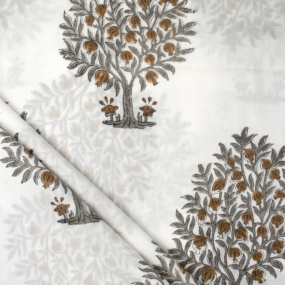 Fruit Tree Cotton Hand Block Printed Fabric