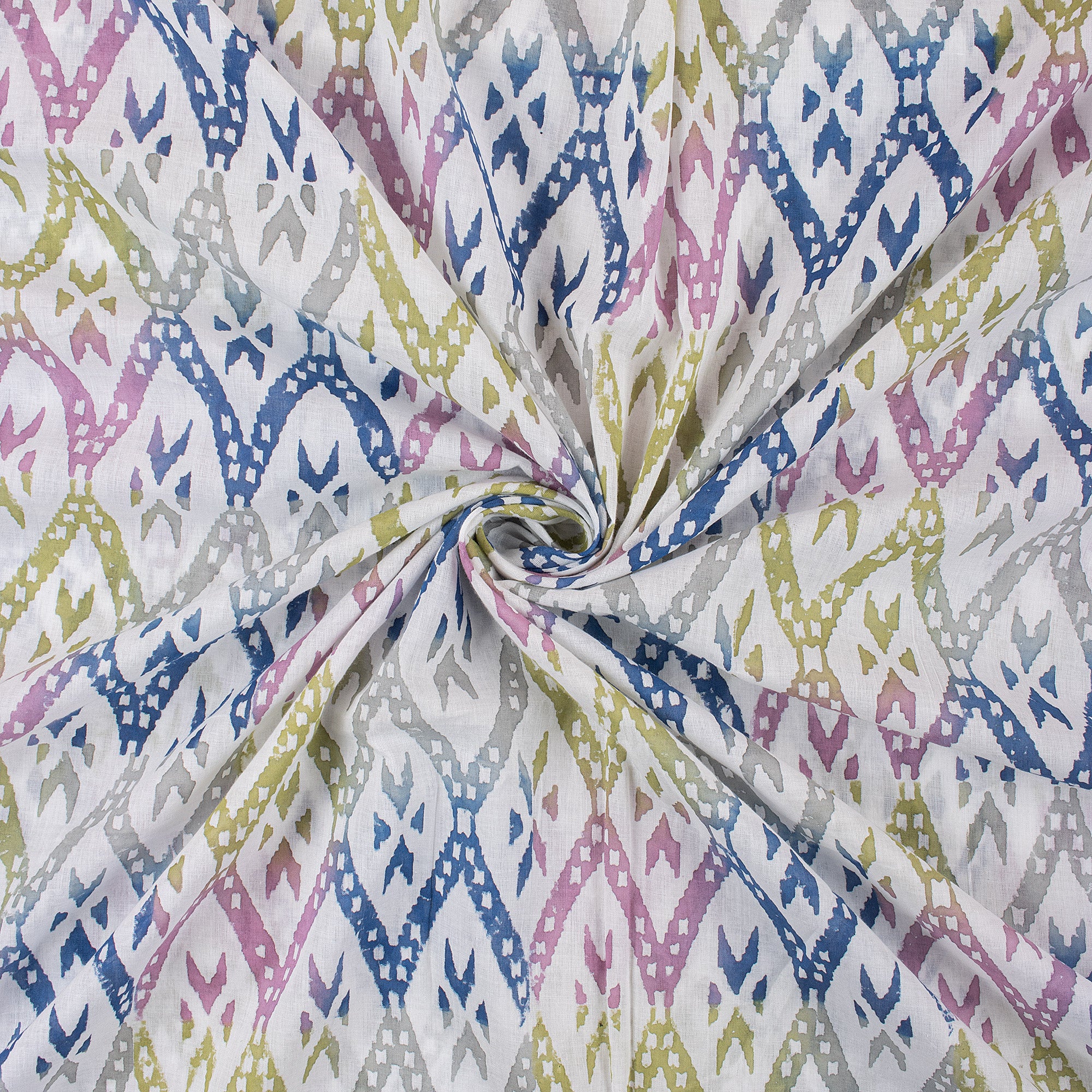 Multicolor Hand Block Ikaat Print Fabric - Image 4