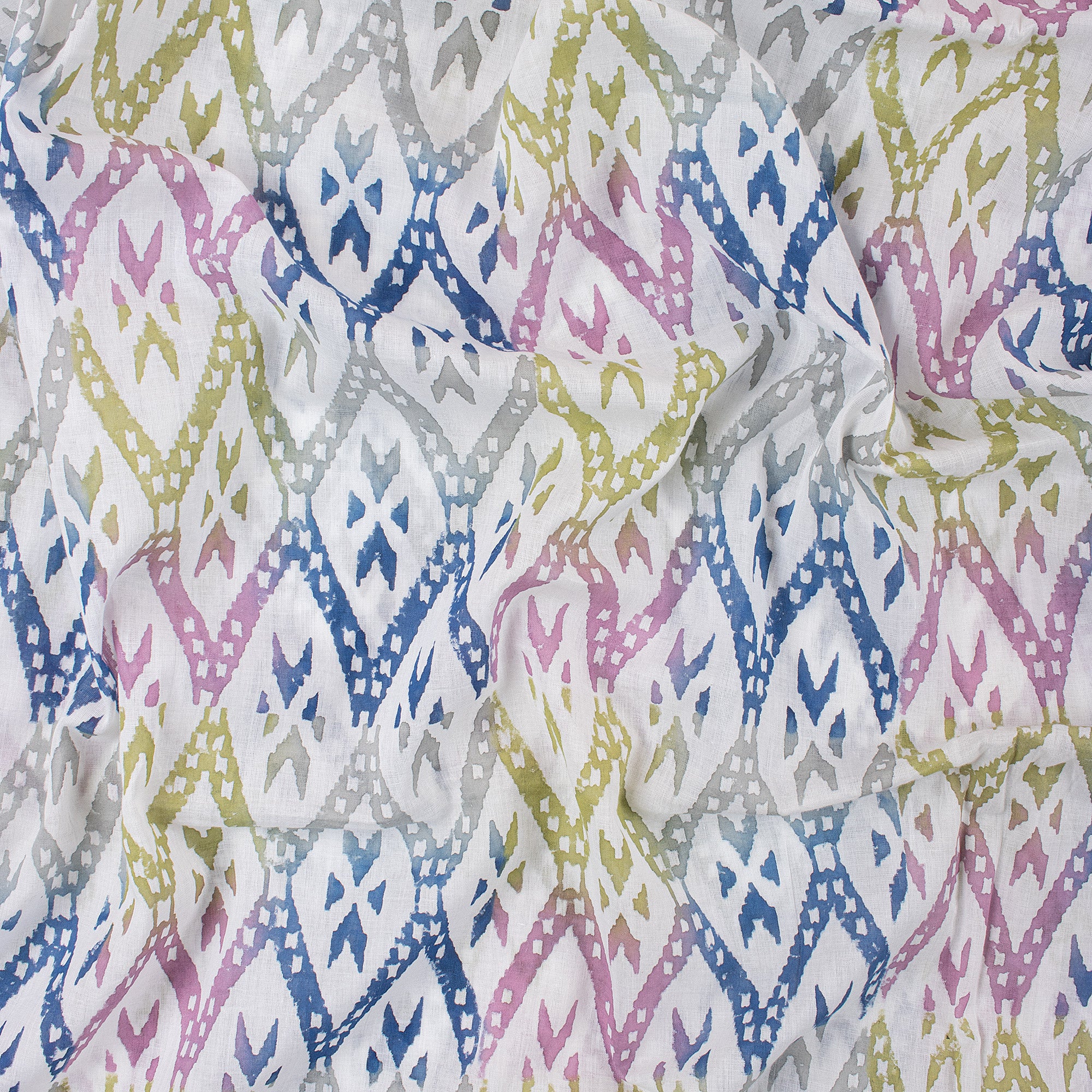 Multicolor Hand Block Ikaat Print Fabric - Image 5