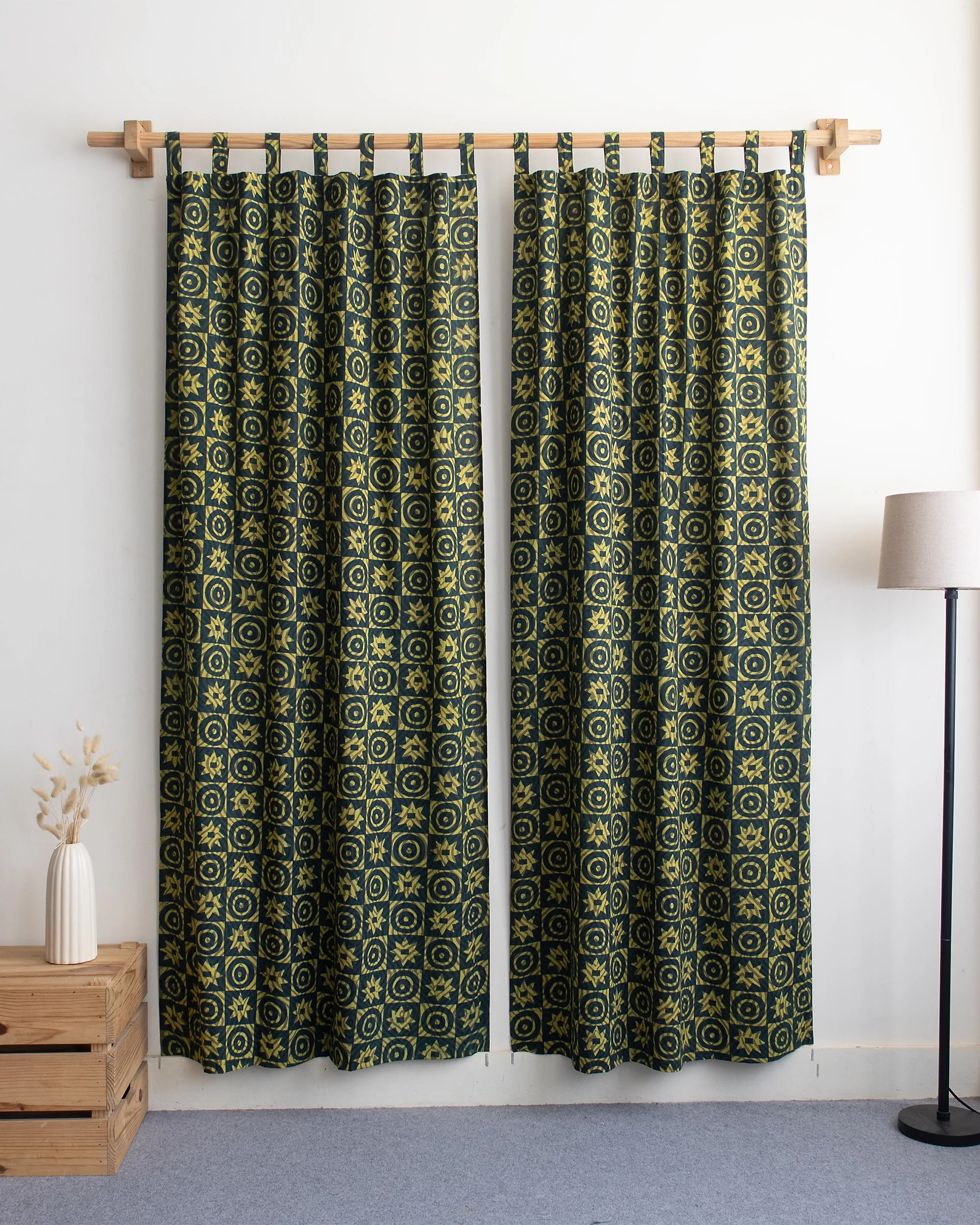 Geometric Block Printed Cotton Curtains - Image 2