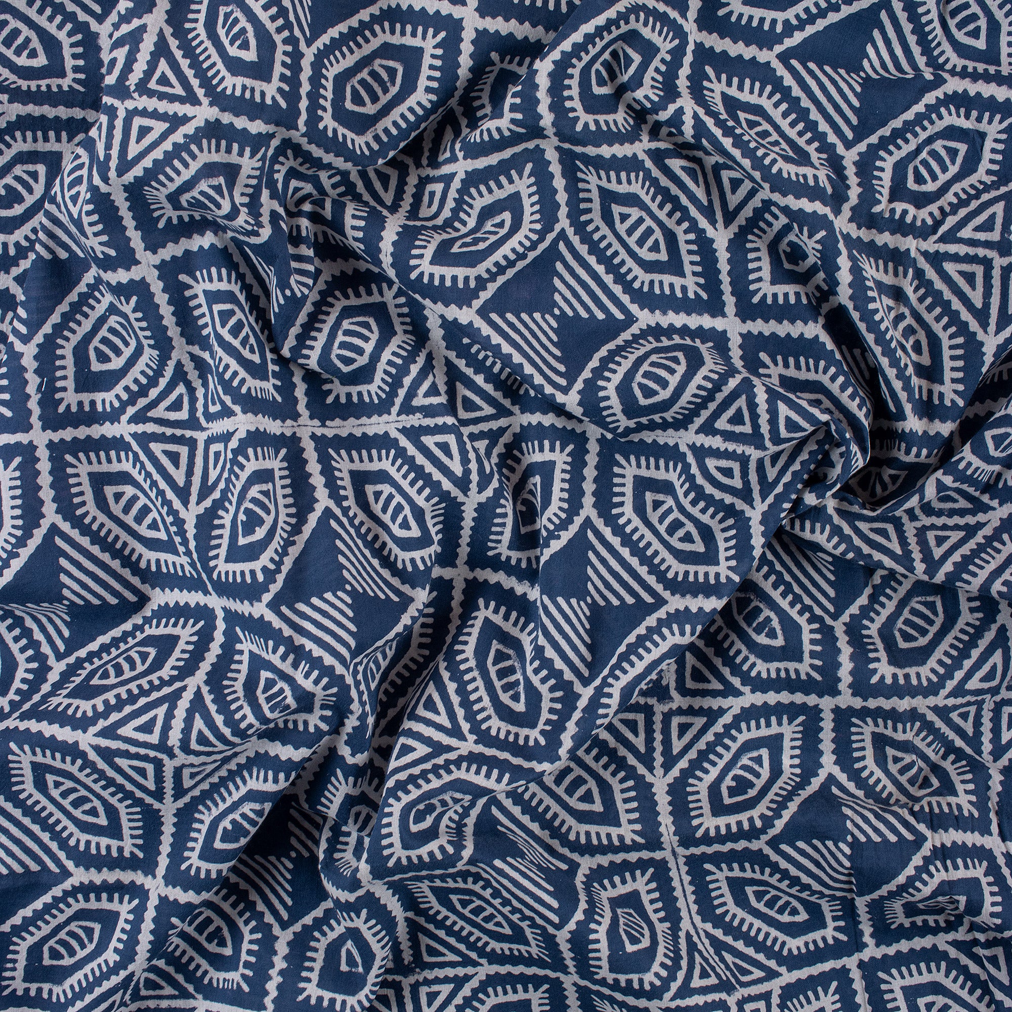 Geometrical Handmade Block Printed Indigo Blue Summer Dress Cotton Fabric - Image 3