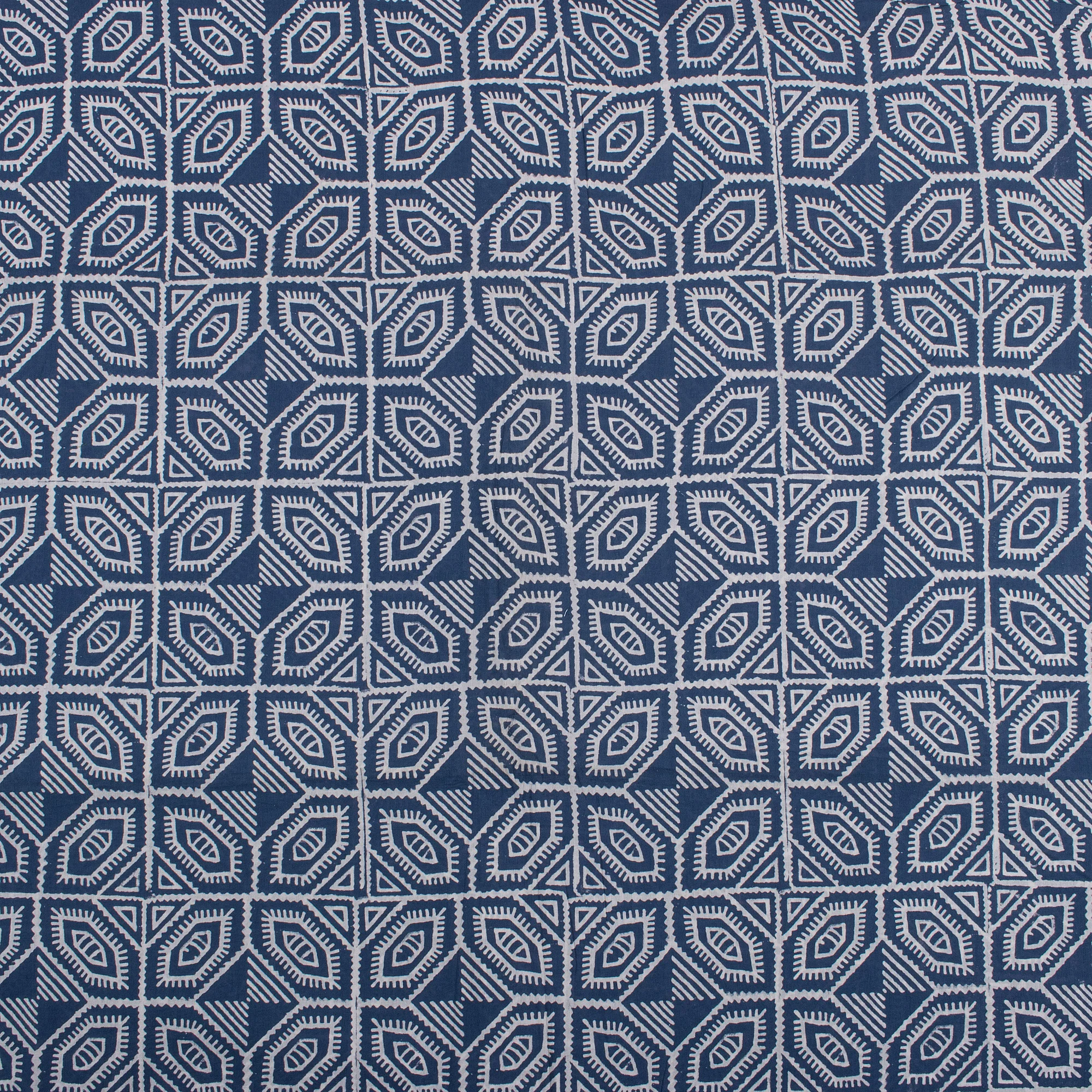 Geometrical Handmade Block Printed Indigo Blue Summer Dress Cotton Fabric - Image 4