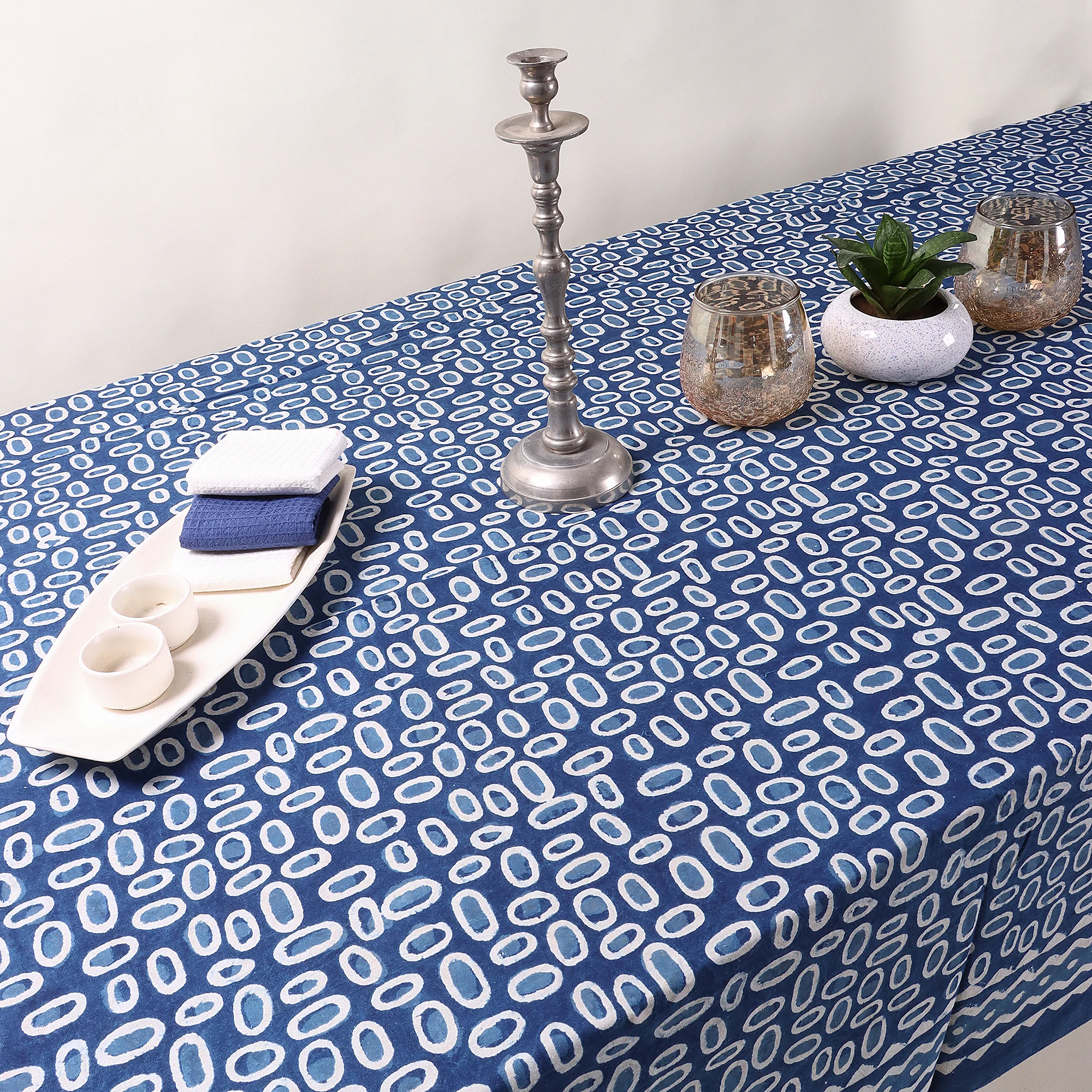 Indigo Hand Block Printed Dining Table Cloth - Image 3