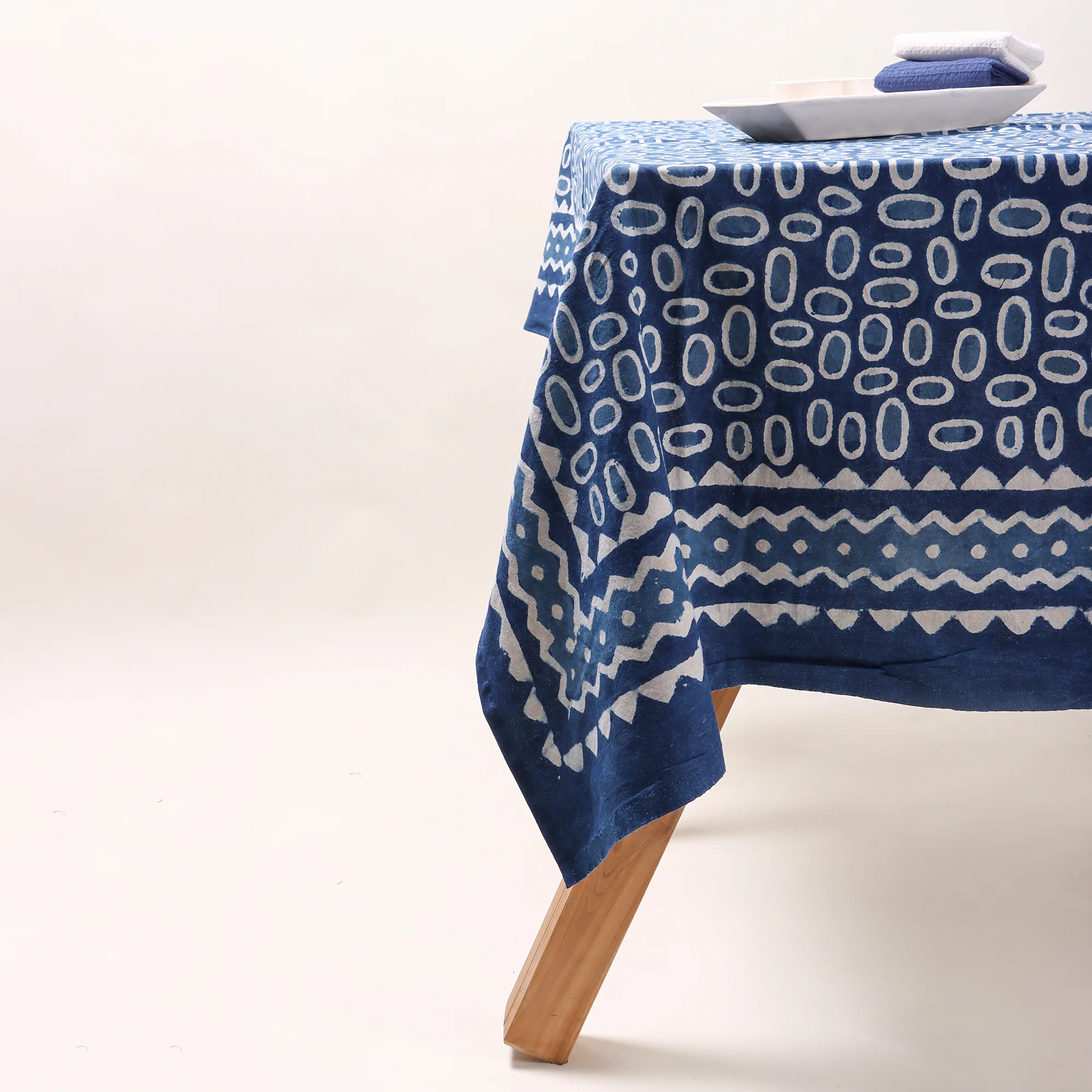 Indigo Hand Block Printed Dining Table Cloth - Image 5