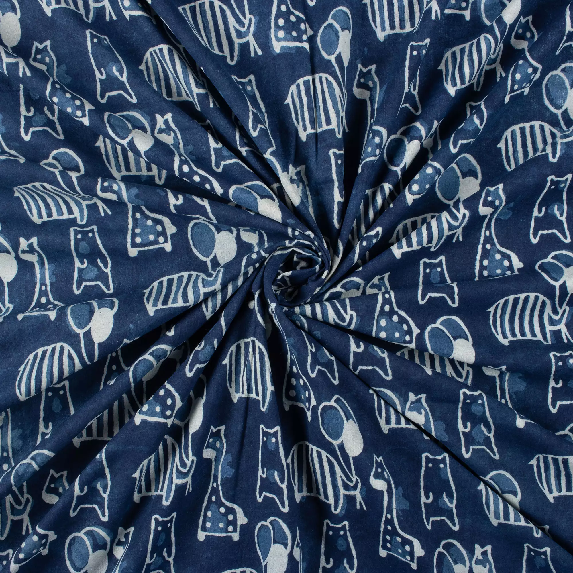 Giraffe and Bear Indigo Motif Cotton Fabric - Image 2