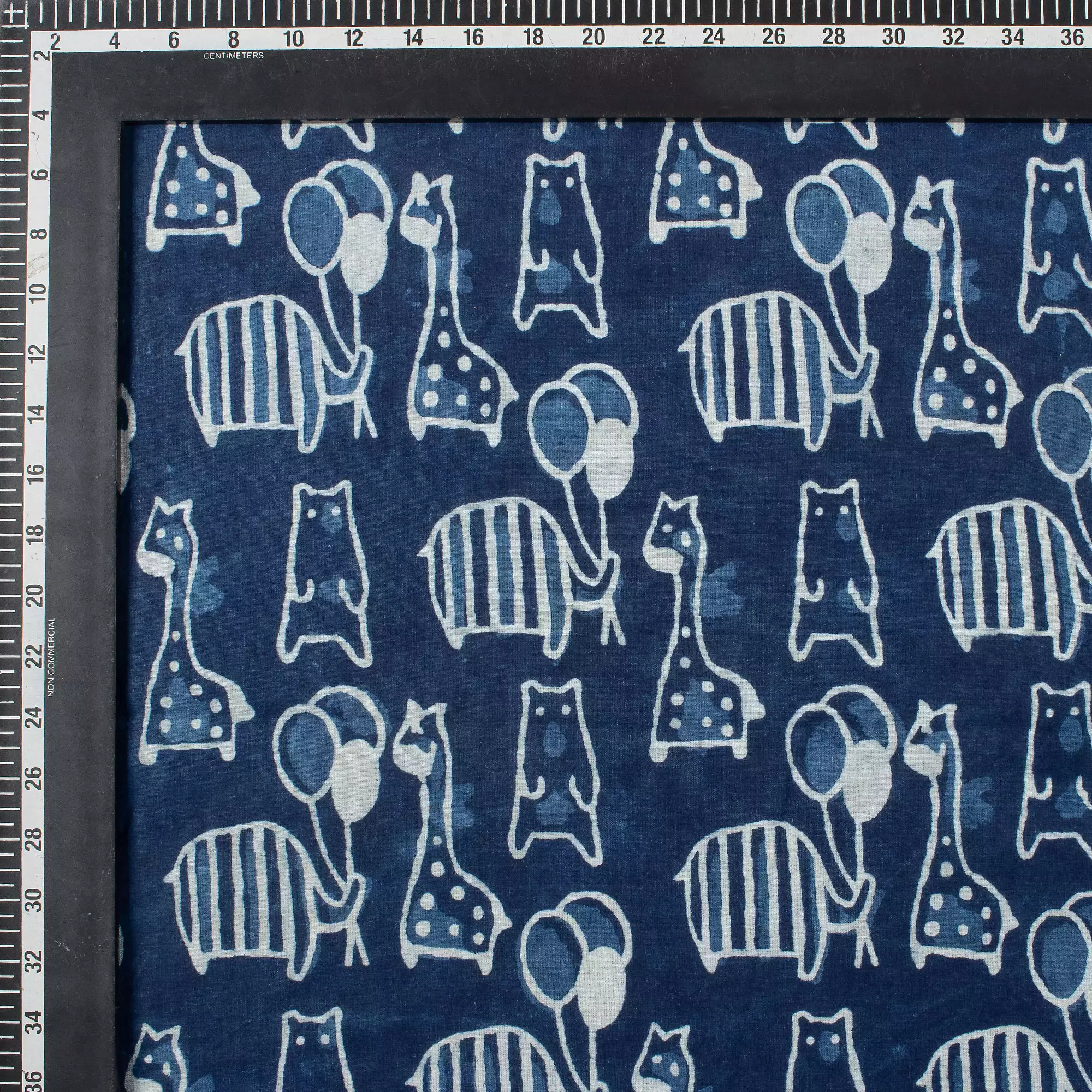Giraffe and Bear Indigo Motif Cotton Fabric - Image 3