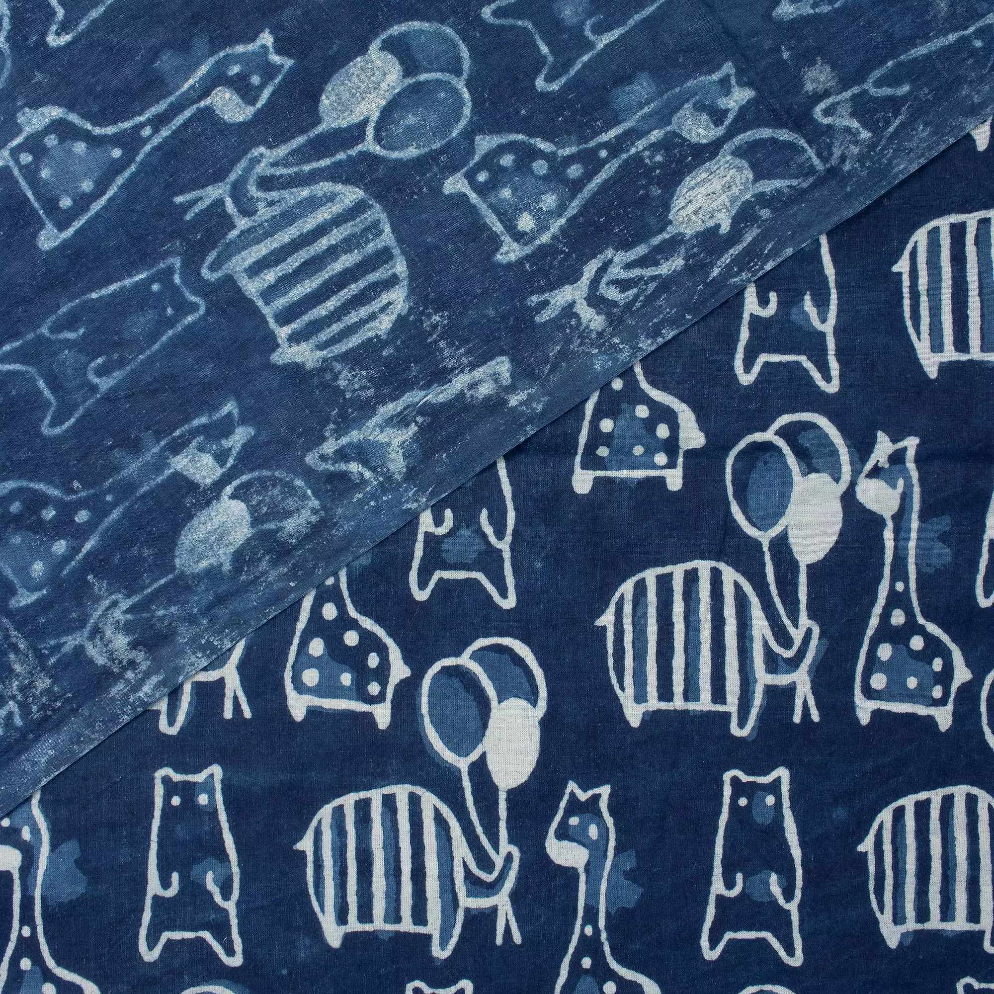 Giraffe and Bear Indigo Motif Cotton Fabric - Image 4