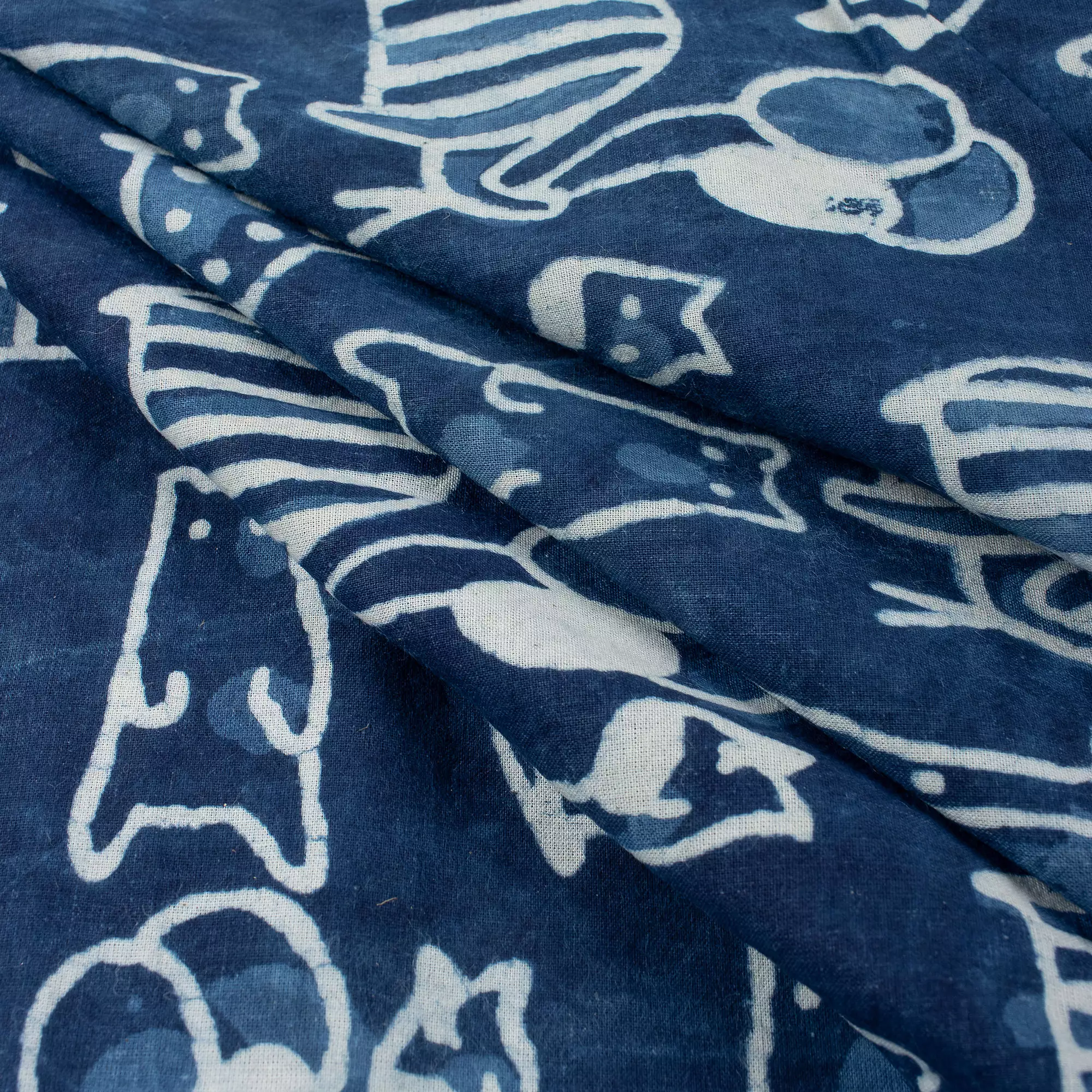 Giraffe and Bear Indigo Motif Cotton Fabric - Image 5
