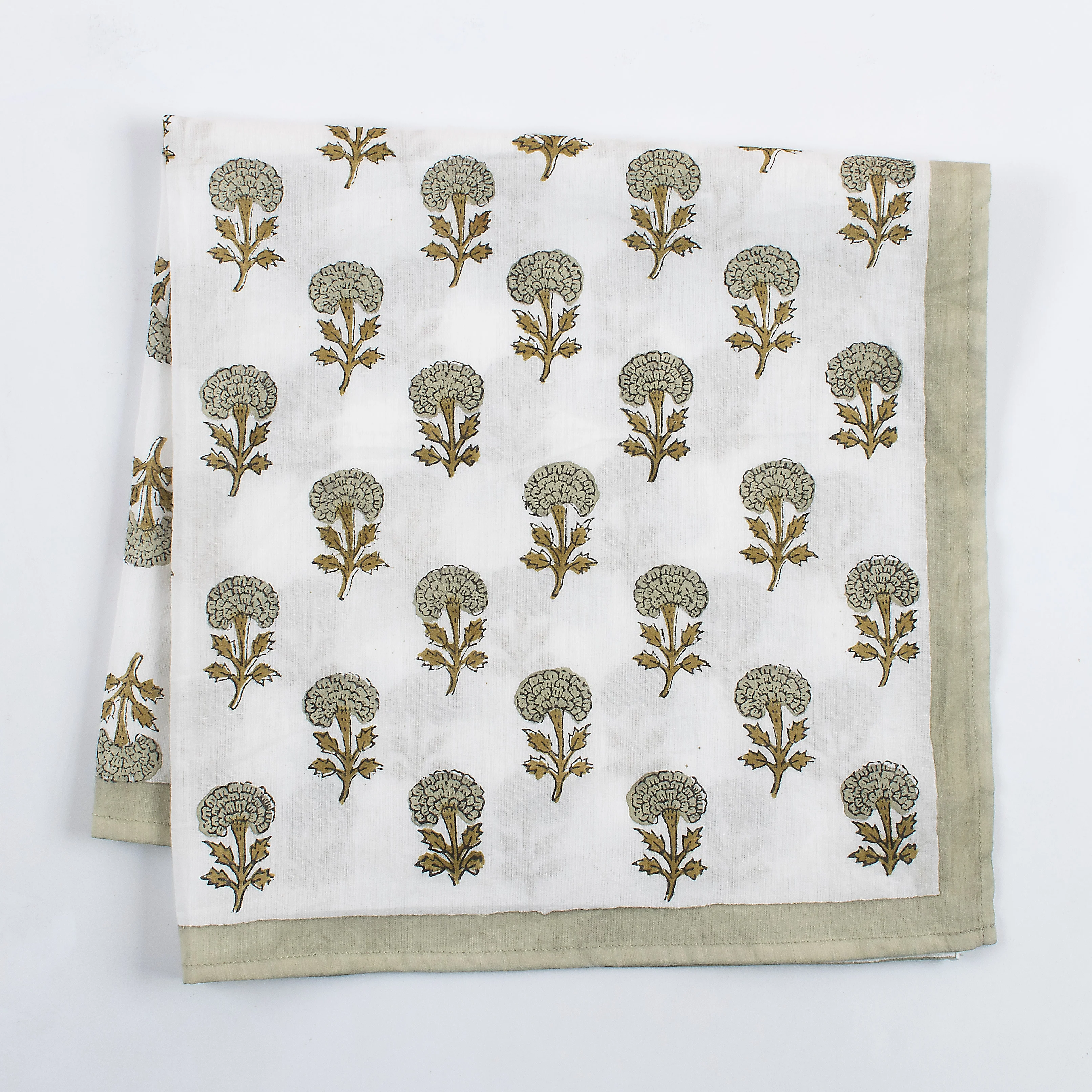 Gray Floral Hand Block Printed Cotton Bandanas For Ladies - Image 3