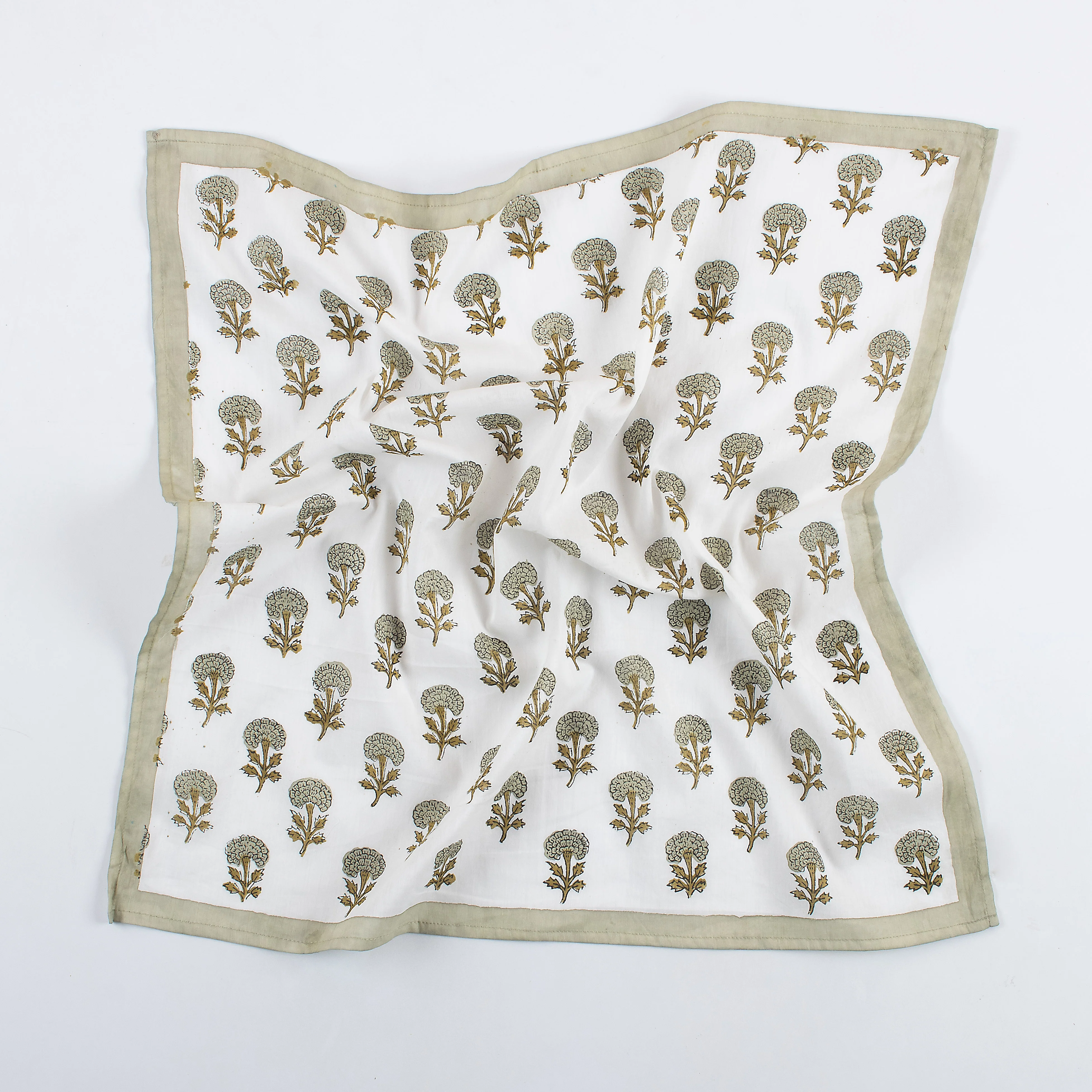 Gray Floral Hand Block Printed Cotton Bandanas For Ladies - Image 6