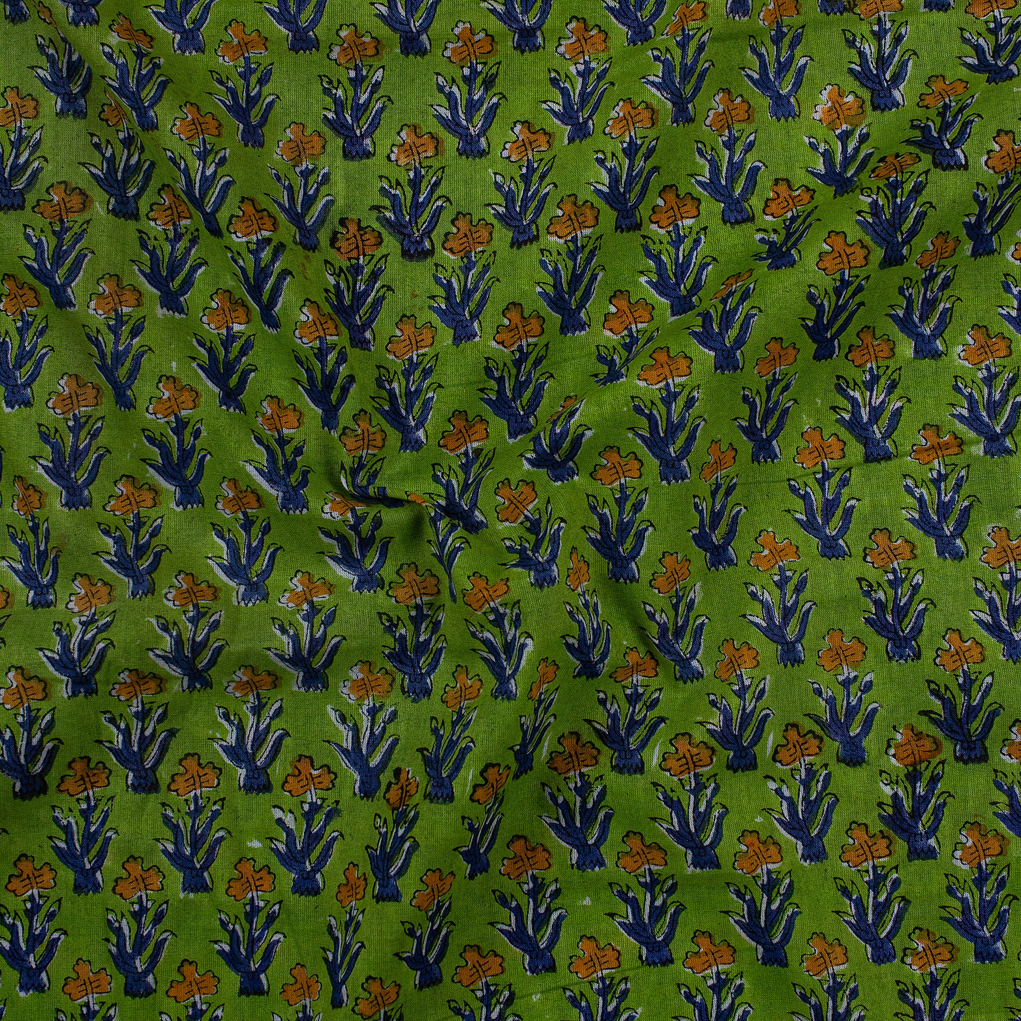 Floral Hand Block Printed Cotton Indian Fabric By Yard