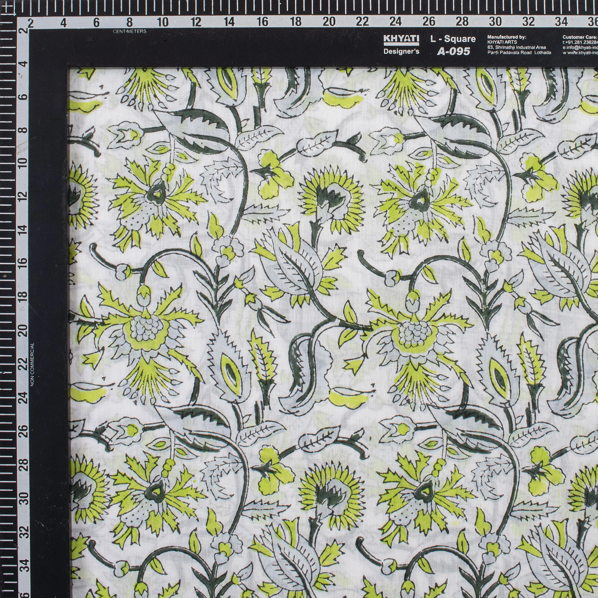 Green Floral Hand Block Printed Cotton Fabric - Image 5