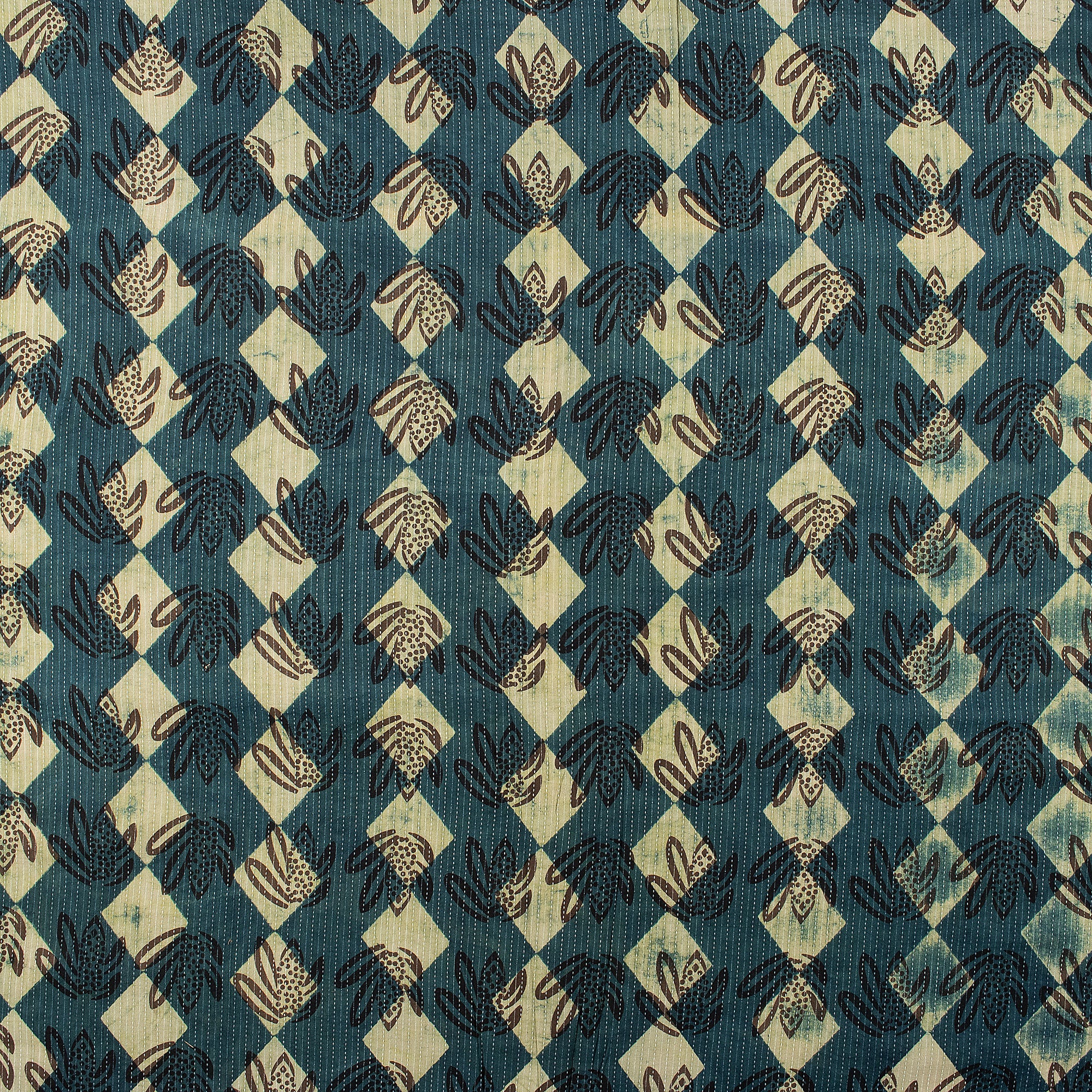 Hand Block Printed Cotton Kantha Fabric by Yard - Image 3