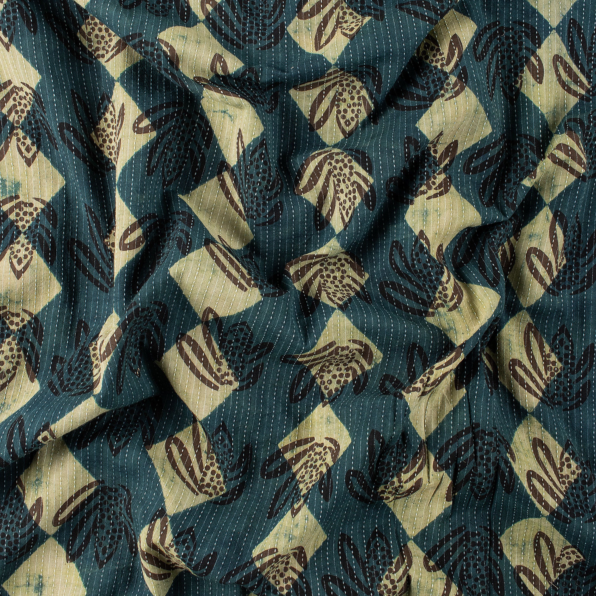 Hand Block Printed Cotton Kantha Fabric by Yard - Image 4