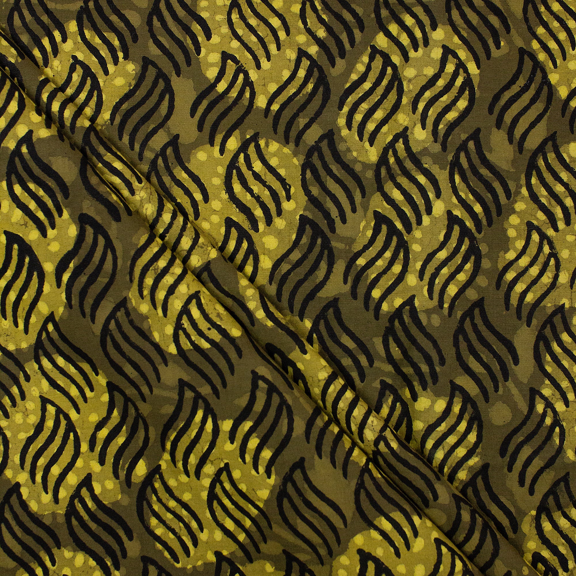 Green Leaf Hand Block Print Dabu Fabric