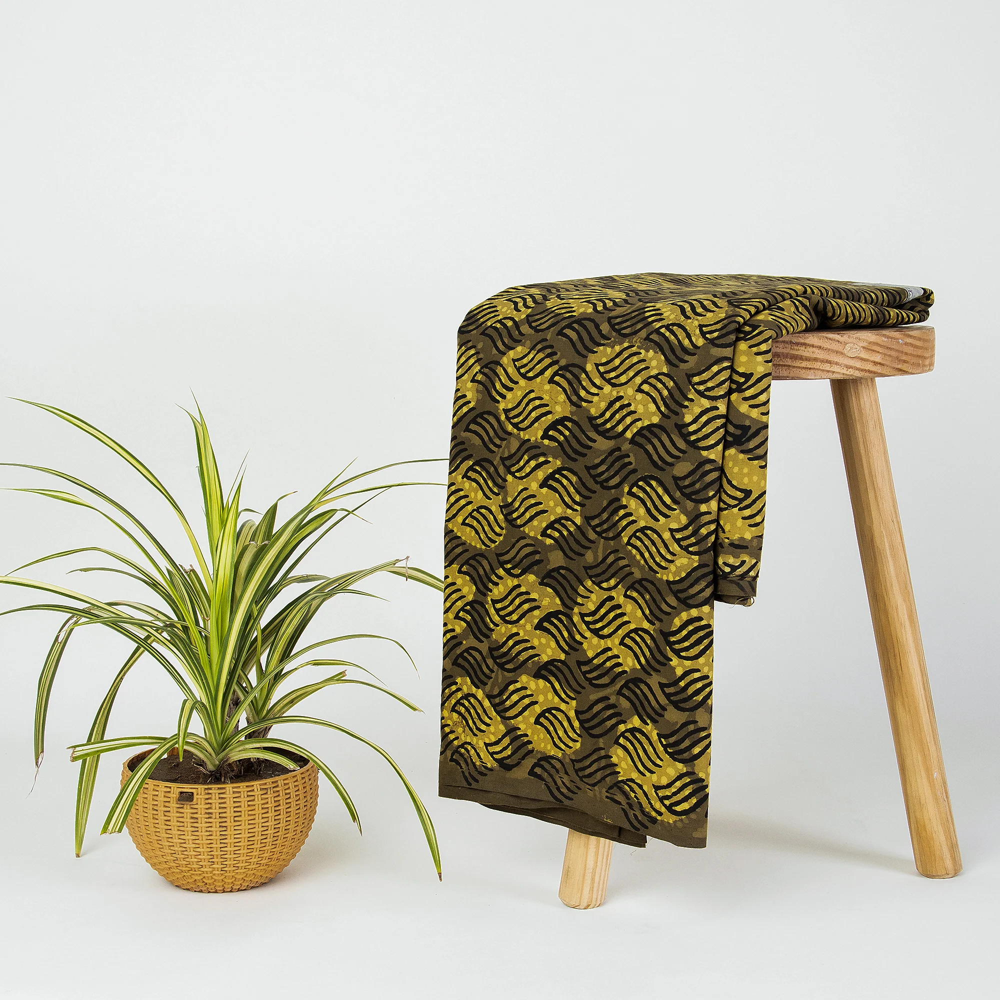 Green Leaf Hand Block Print Dabu Fabric - Image 5