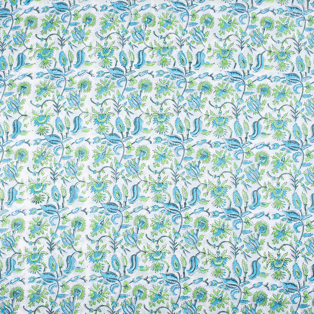 Sustainable Floral Indian Hand Block Printed Pure Cotton Clothing Fabric - Image 2