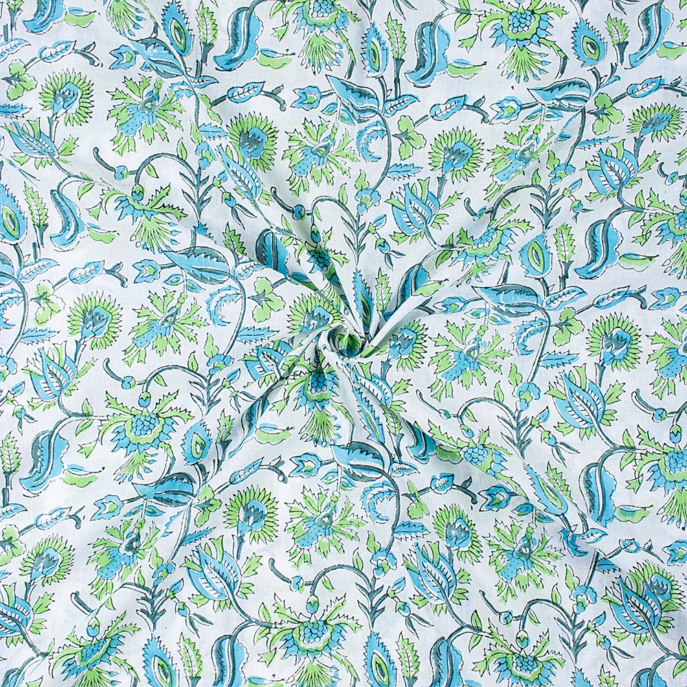 Sustainable Floral Indian Hand Block Printed Pure Cotton Clothing Fabric - Image 3