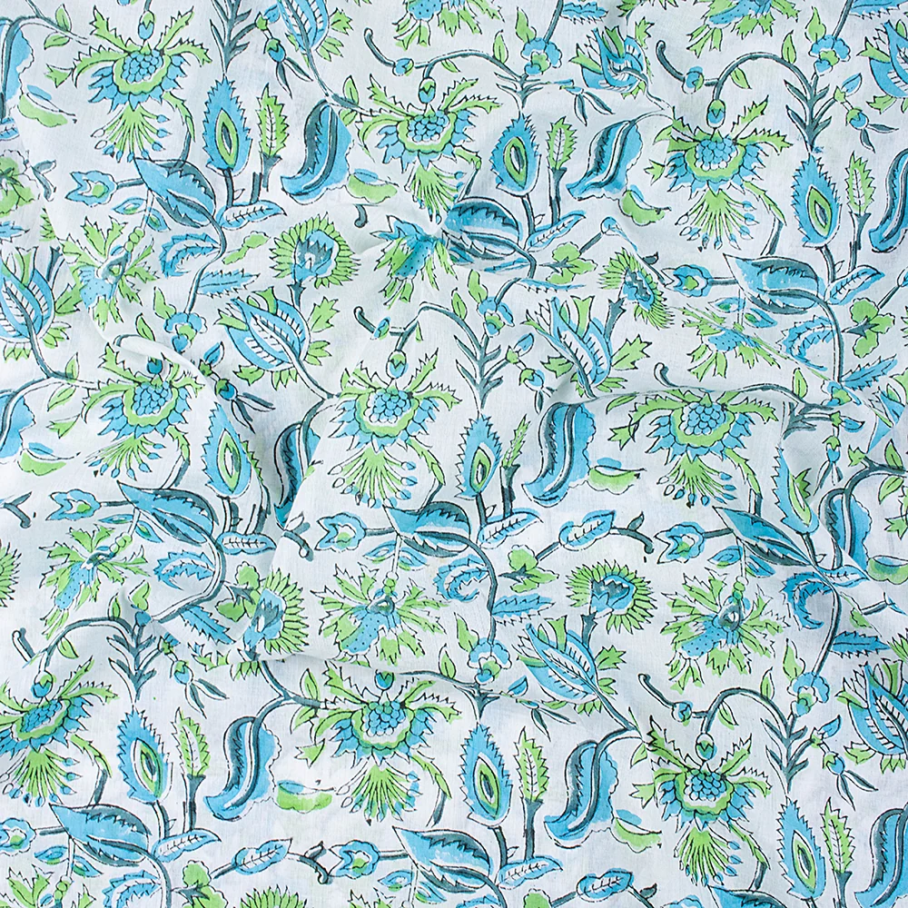 Sustainable Floral Indian Hand Block Printed Pure Cotton Clothing Fabric - Image 4