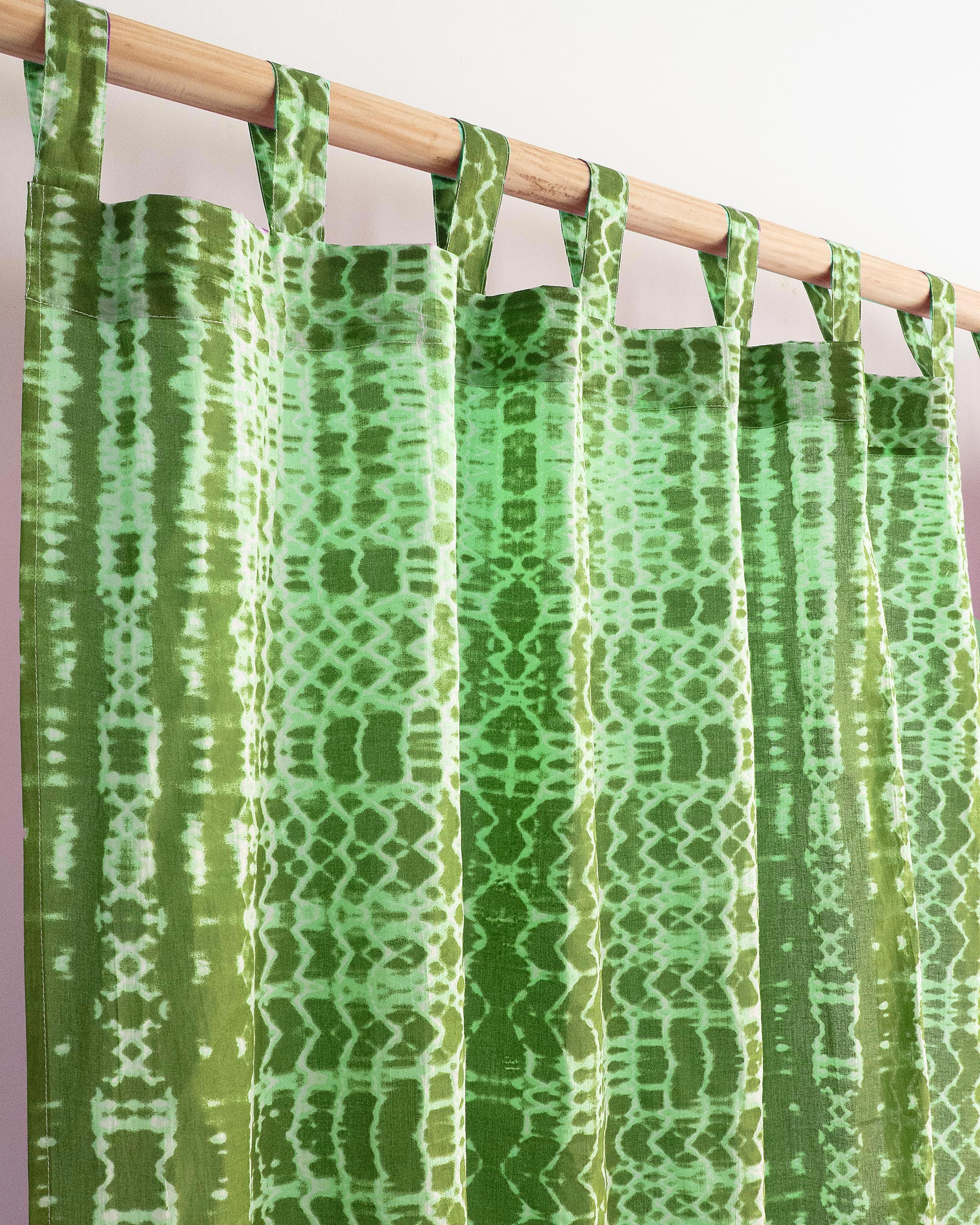 Green Tie And Dye Pure Cotton Curtains For Window, Door, Living Room