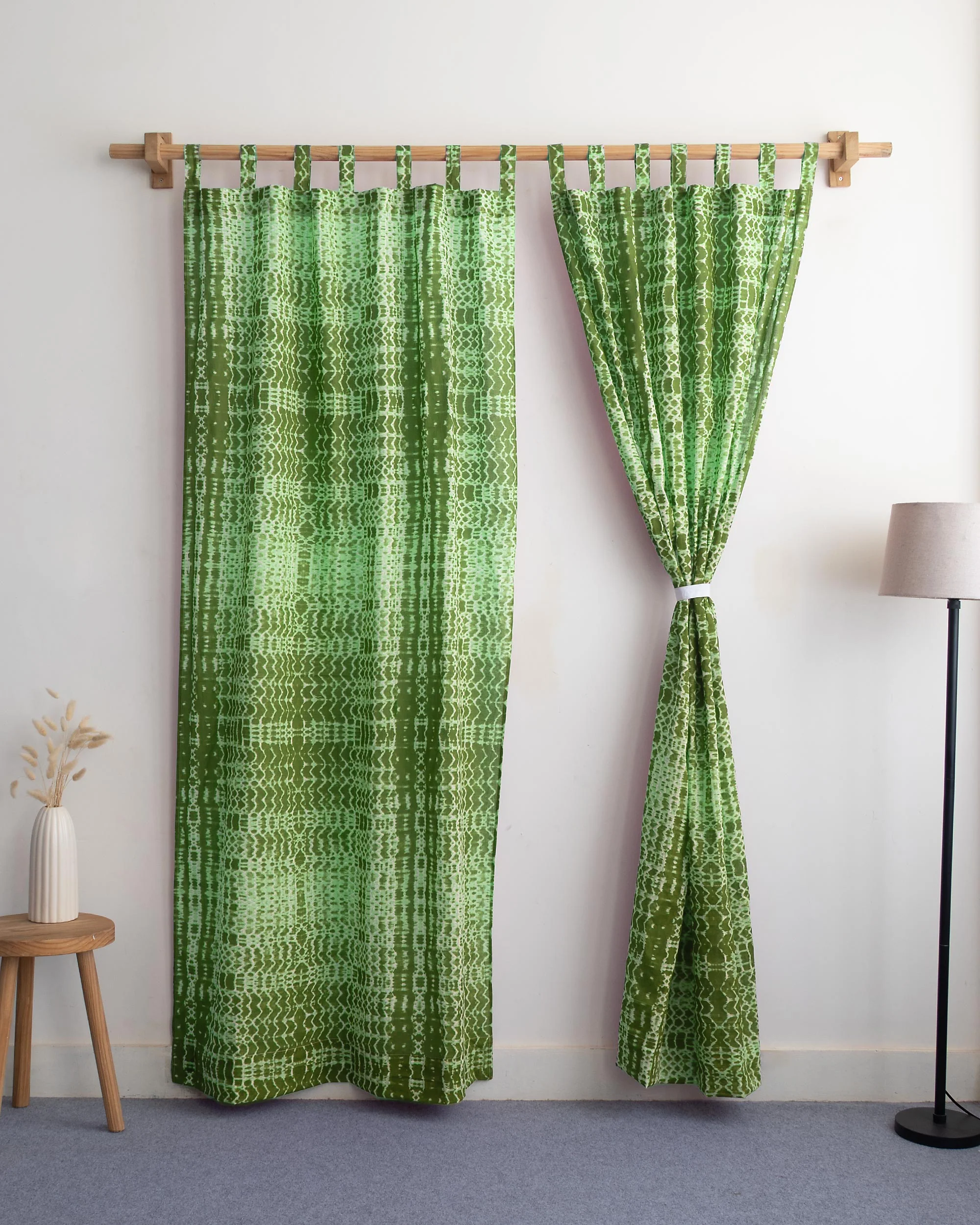 Green Tie And Dye Pure Cotton Curtains For Window, Door, Living Room - Image 3