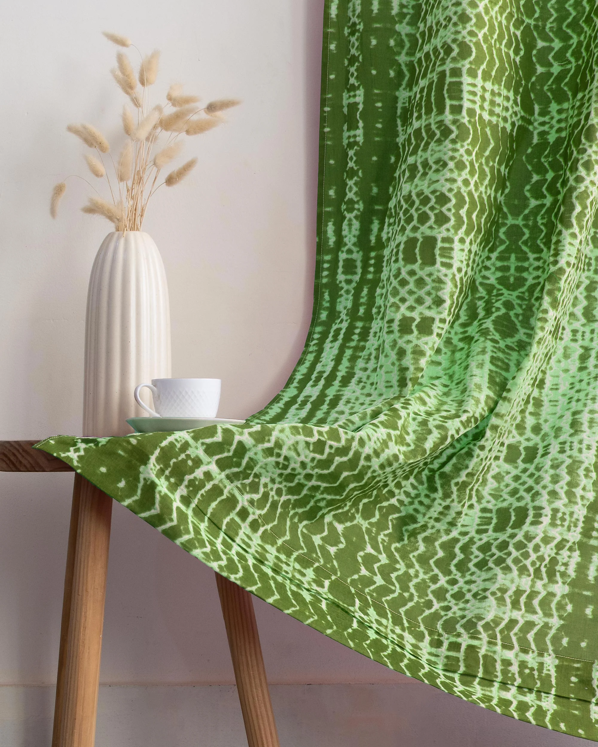 Green Tie And Dye Pure Cotton Curtains For Window, Door, Living Room - Image 4