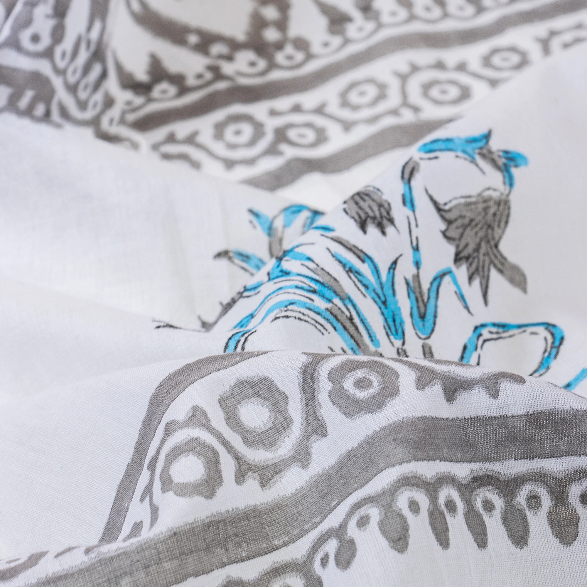 Indian Women's Floral Handmade Block Printed Cotton Dupatta - Image 4