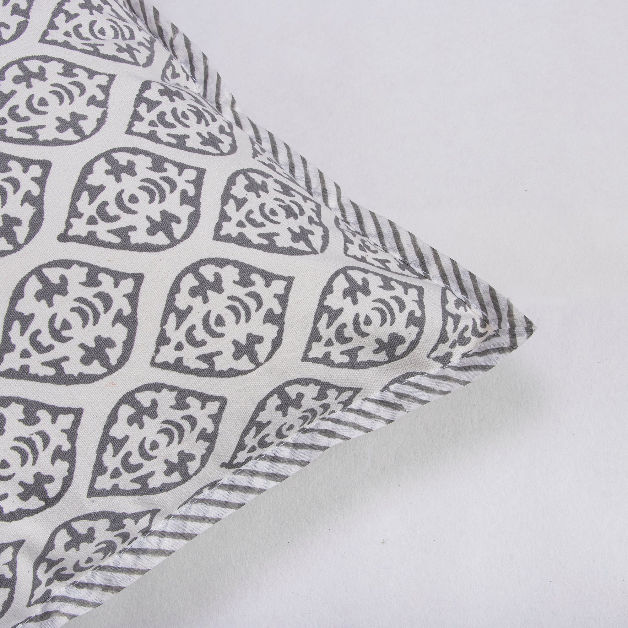 Grey Leaf Hand Block Printed Cotton Cushion Cover - Image 3