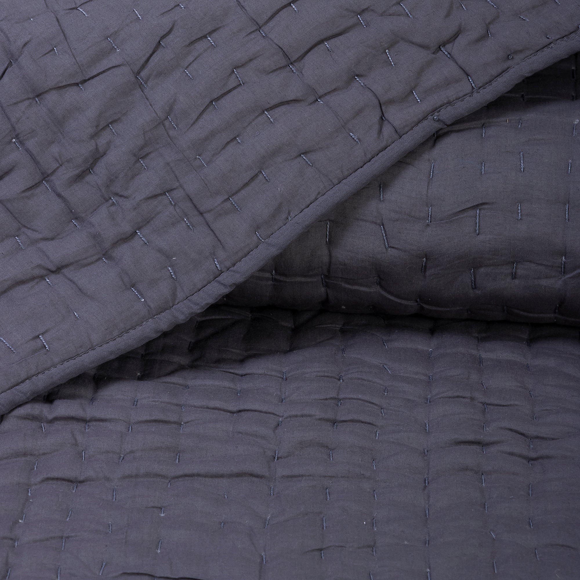 Organic Solid Gray Hand Dyed Natural Light Weighted Cotton Kantha Quilts - Image 3