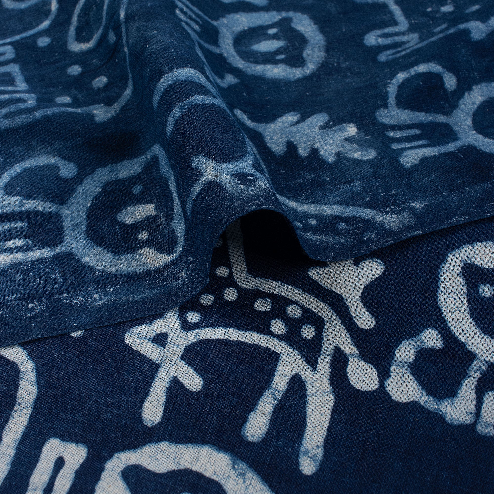 Hand Block Animal Printed Indigo Dye Fabric by the Yard - Image 5